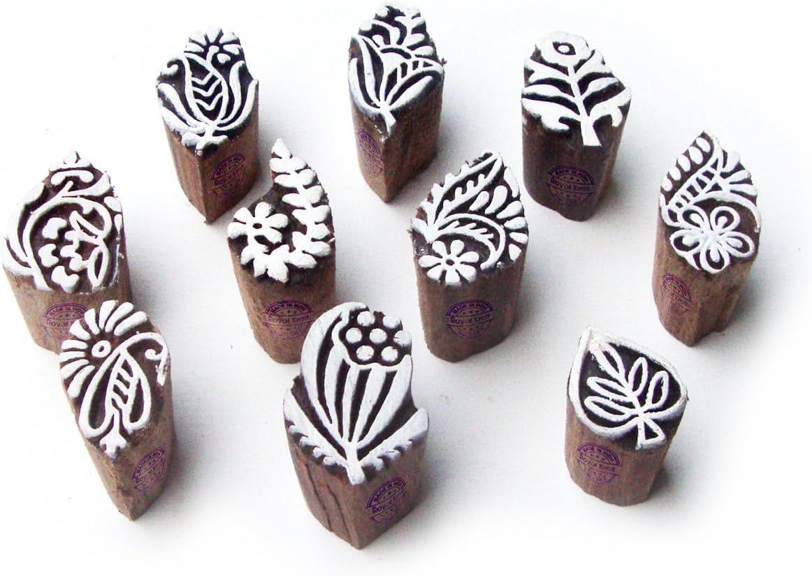 Leaf and Assorted Pattern Small Wooden Printing Blocks (Set of 10) Htag1033