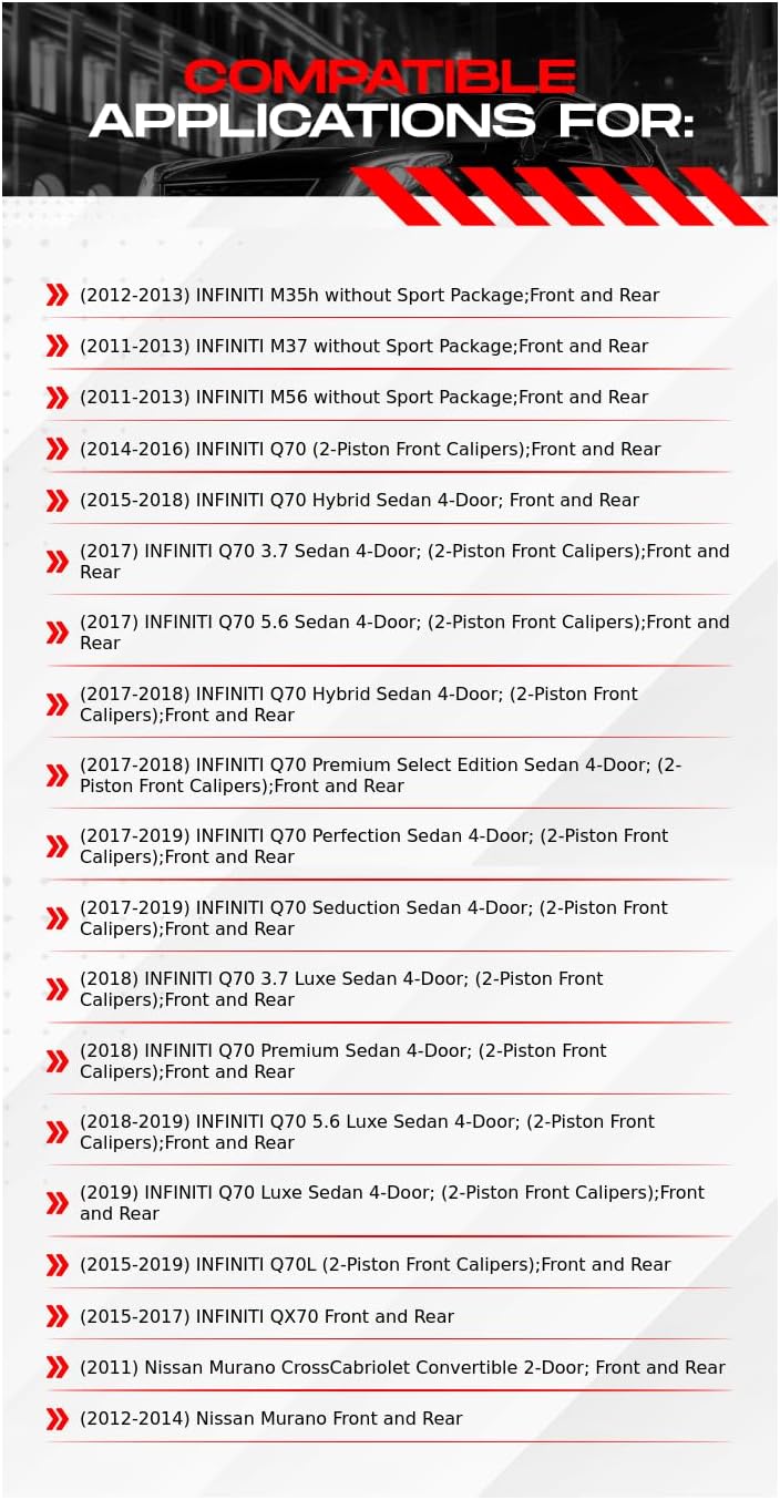 PowerSport Front Rear Brakes and Rotors Kit |Front Rear Brake Pads| Brake Rotors and Pads| Semi Metallic Brake Pads and Rotors |fits 2011-2019 INFINITI M35h, M37, M56, Q70, Q70L, QX70; Nissan Murano