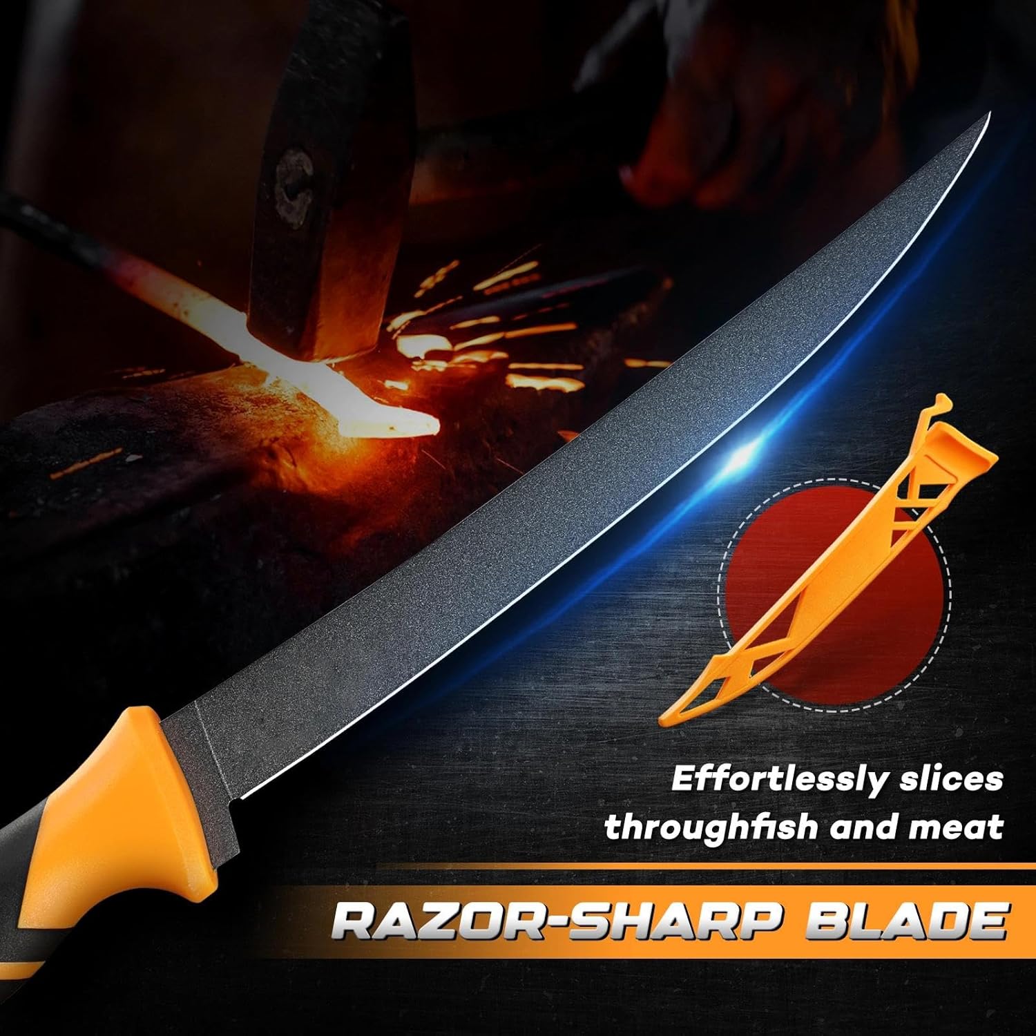 DRAGON RIOT Fillet Knife 9 Inch,Flexible Blade for Filleting and Boning,Premium Fish Filleting Knife in 5CR15MOV Stainless-Steel,Professional Fishing Knife with Non-slip Handle,Protective Sheath