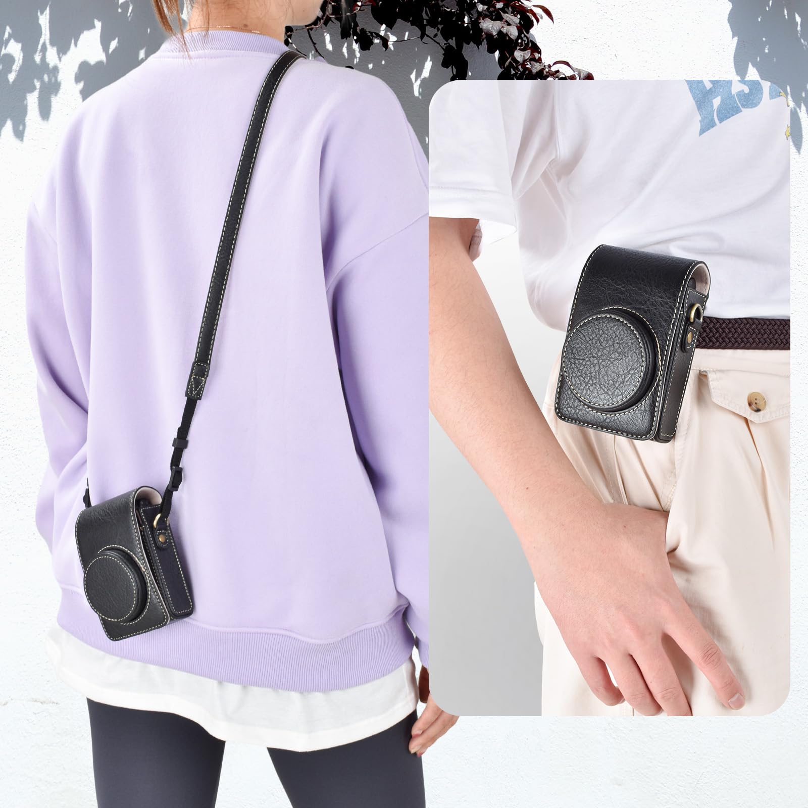 Rieibi Housse à Appareil Photo Compatible avec Sony ZV1F/ZV1/Ricoh GR IIIx/Ricoh GR IV III/Fujifilm X-Half/X-HF1/Panasonic LX9 LX10 LX15/Canon G7X III/G7X II/SX740 HS - avec Strap - Noire