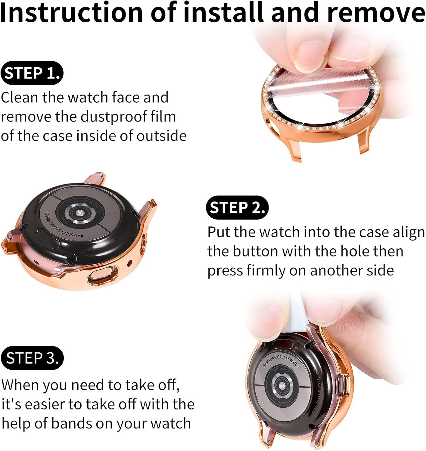 GEAK Compatible for Samsung Galaxy Watch Active 2 Screen Protector 40mm, Crystal Diamonds Design for Women Girl Full Protective Bumper with HD Screen Protector for Galaxy Active 2 Watch 40mm Rose Gold