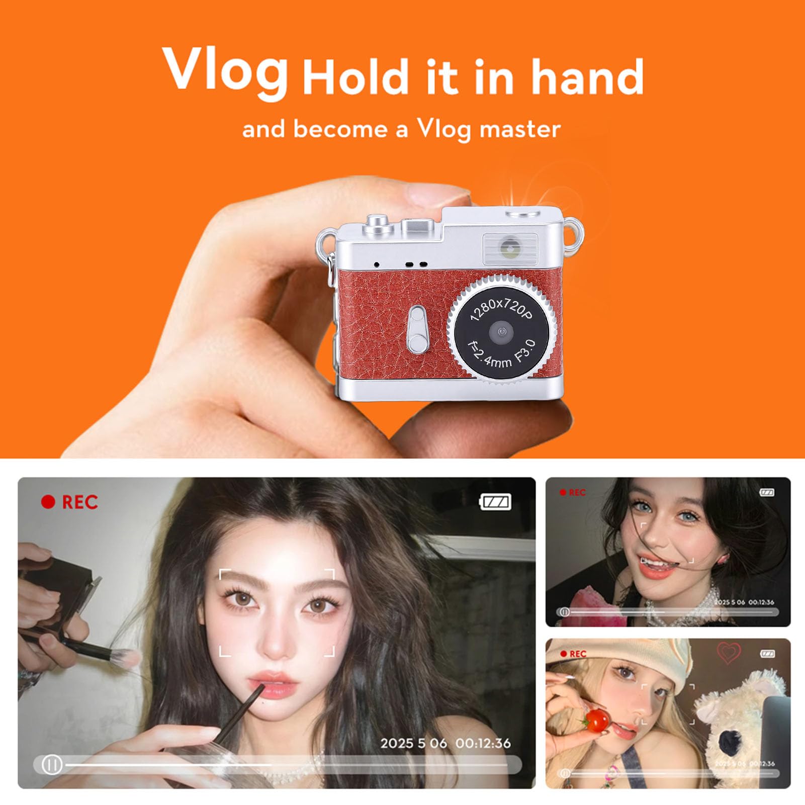 Topiky Mini Fotocamera Portachiavi, Videocamera CCD per Fotocamera Digitale retrò HD con Schermo da 0,96 Pollici Luce LED 4 Filtri, per la Registrazione di Studi di Viaggio (Marrone vintage)