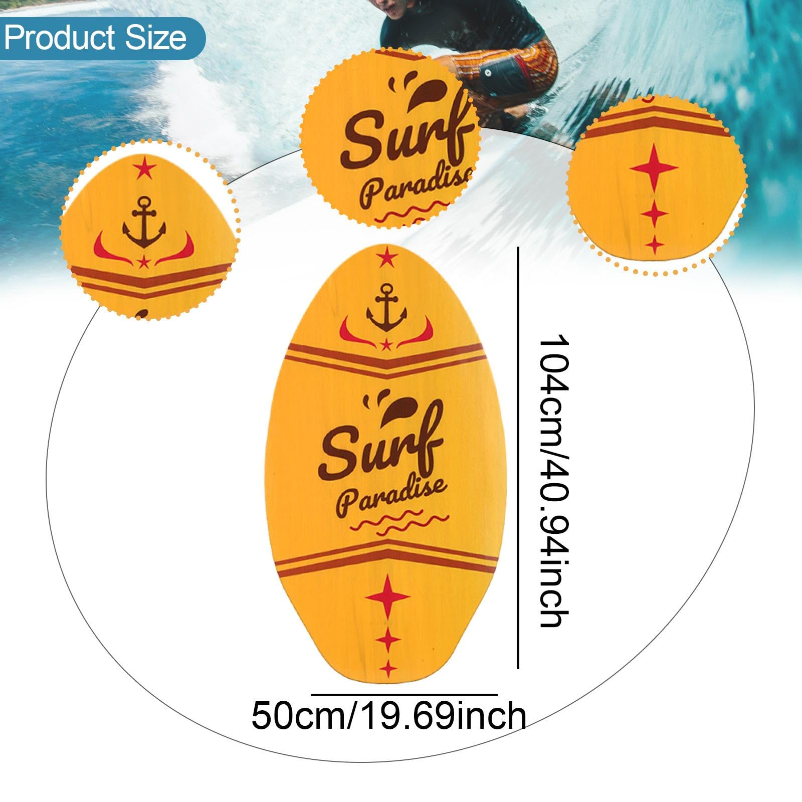 Skimboard de 41 Pulgadas para Actividades Acuáticas, Tabla de Surf Compacta para Todos Los Niveles.