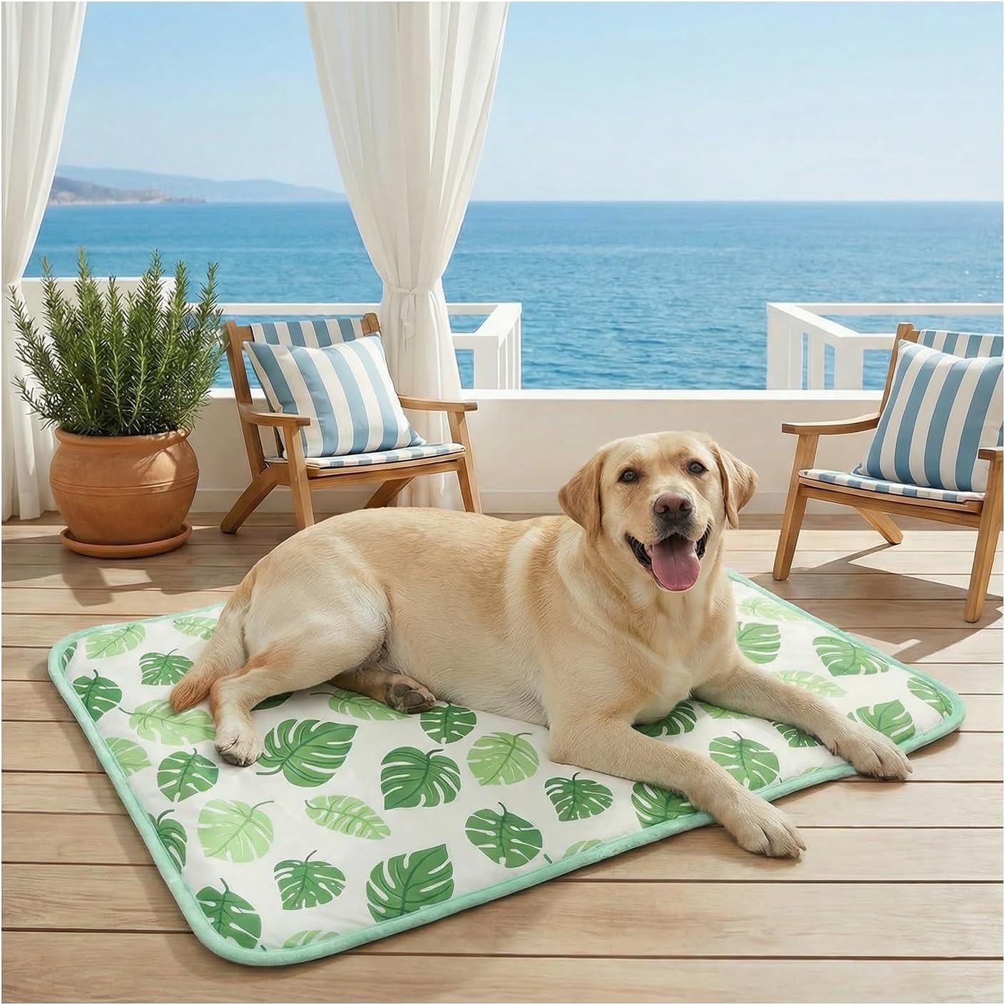 Dog Cooling Mat for Dogs & Cats, Soft Breathable Cooling Pad for Dog Bed, 48"x30" Self Cooling Crate Mat for Dogs, No Gel Washable Non-Slip Pet Cooling Mat Indoor Outdoor, Leaf