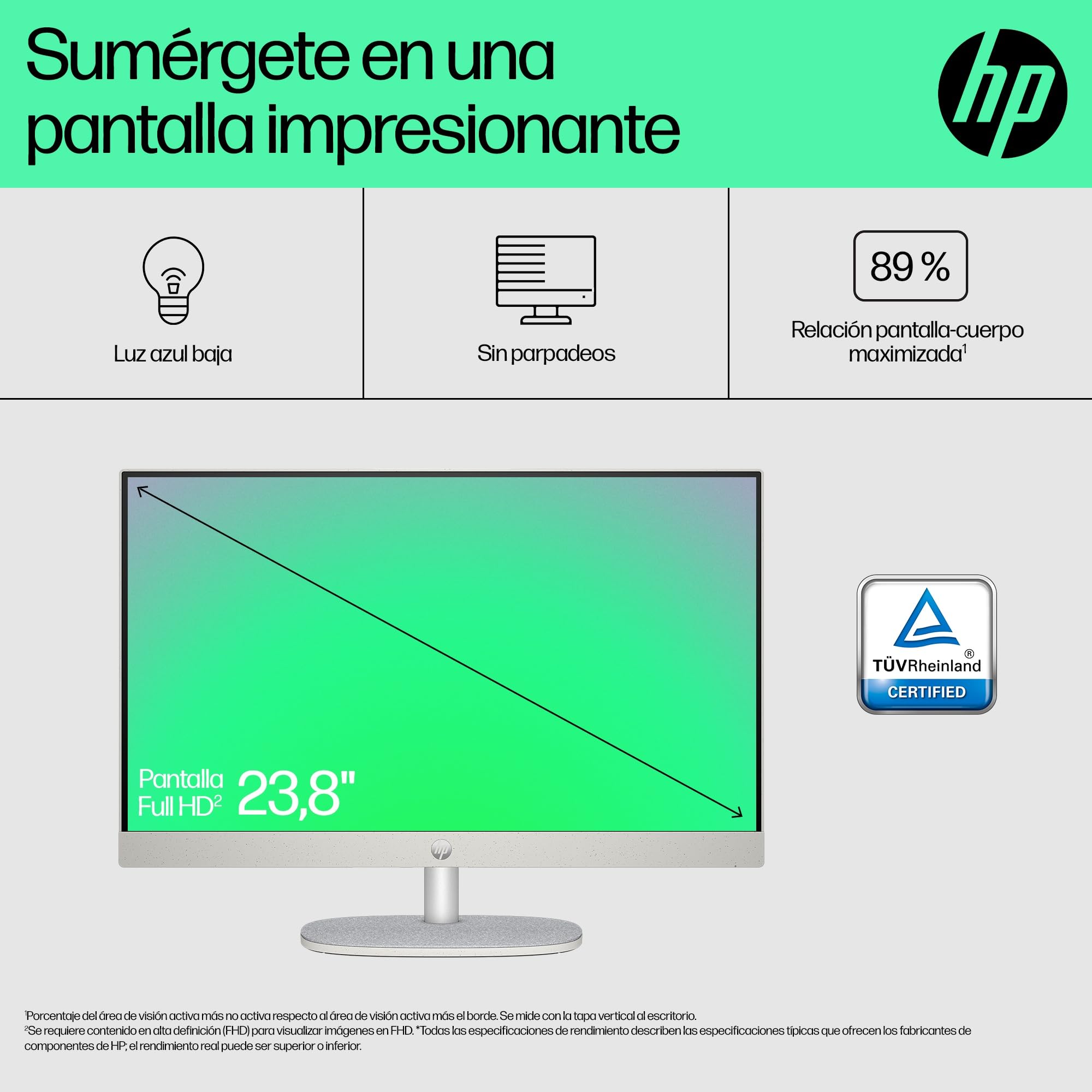 HP All-in-One 24-cr0007ss - Ordenador de sobremesa 23,8" Full HD con cámara, Teclado y ratón inalámbricos (AMD Ryzen 5 7520U, 16GB RAM, 512GB SSD, AMD Radeon Graphics, Windows 11 Home) Blanco