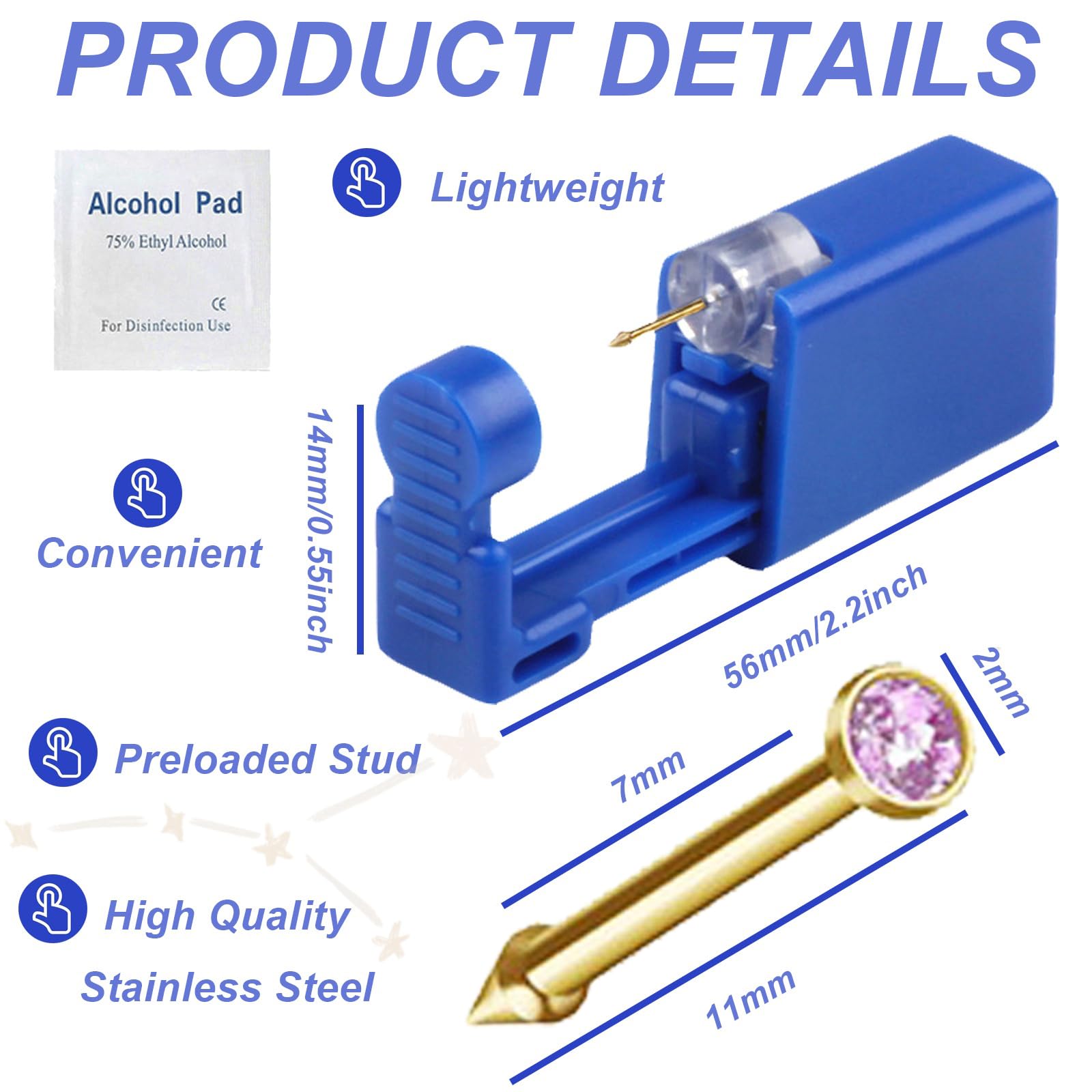 orilace 30Pcs Self Nose Piercing Kit- Blue Disposable Nose Piercing Gun Built-in Nose Stud, Safe Easy Use Painless At Home Nose Piercing Tool (G198+198)