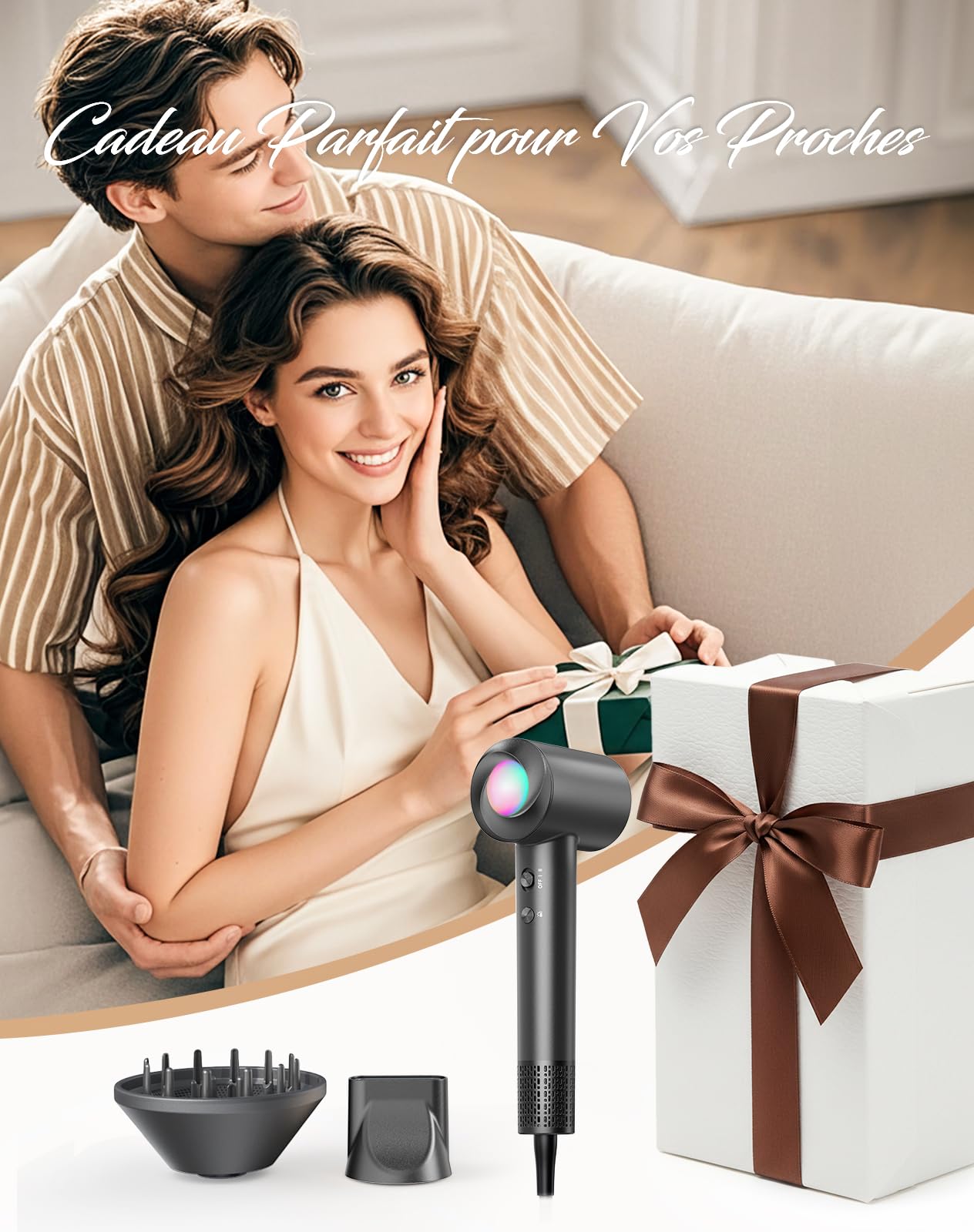 Haokoo Seche cheveux Professionnel Ionique 150000TR/Min | Séchage Rapide 5X, 500M Ions Anti-Frisottis, 8 Températures LED, Contrôle Intelligent Anti-Surchauffe, Léger & Silencieux