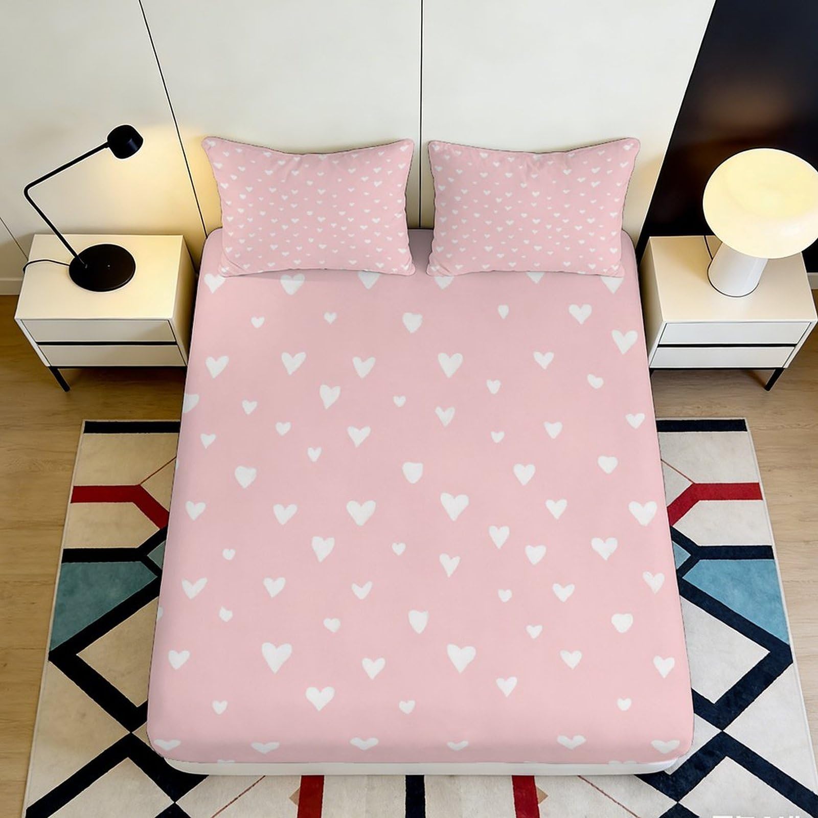 Jqzkxnhpbr Style-4 3D Printed Pink Heart Fitted Sheet Microfiber Soft Bedroom Decor Cute Star Mattress Cover For Home Guest Room 90X200x25cm