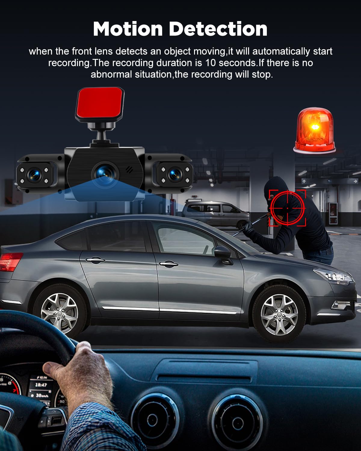 NHOPEEW Dash Cam a 4 canali 1080P – Telecamere anteriori, sinistre, destre e posteriori con grandangolo, display da 3", visione notturna IR, registrazione in loop, rilevamento del movimento