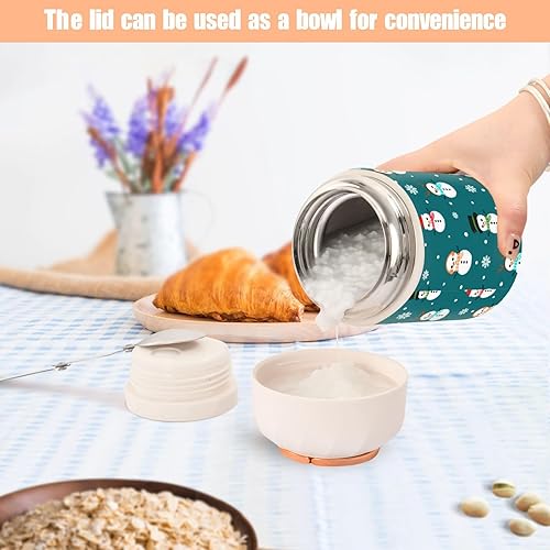 Miniatura 6 de MCHIVER Christmas Blue Snowman Food Jar with Spoon Stainless Steel Vacuum Insulated Food Container 17 oz Soup Thermos for Hot Food