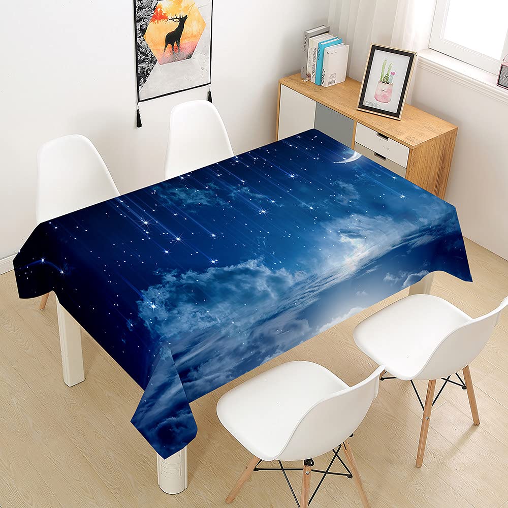 Hearda Stars And Moon Tablecloth Waterproof Polyester For Rectangle/Round Table, 3D Astronomy Print Home Decoration Stain Resistant Dust-Proof Wipe Clean For Garden Kitchen (,150X150cm)