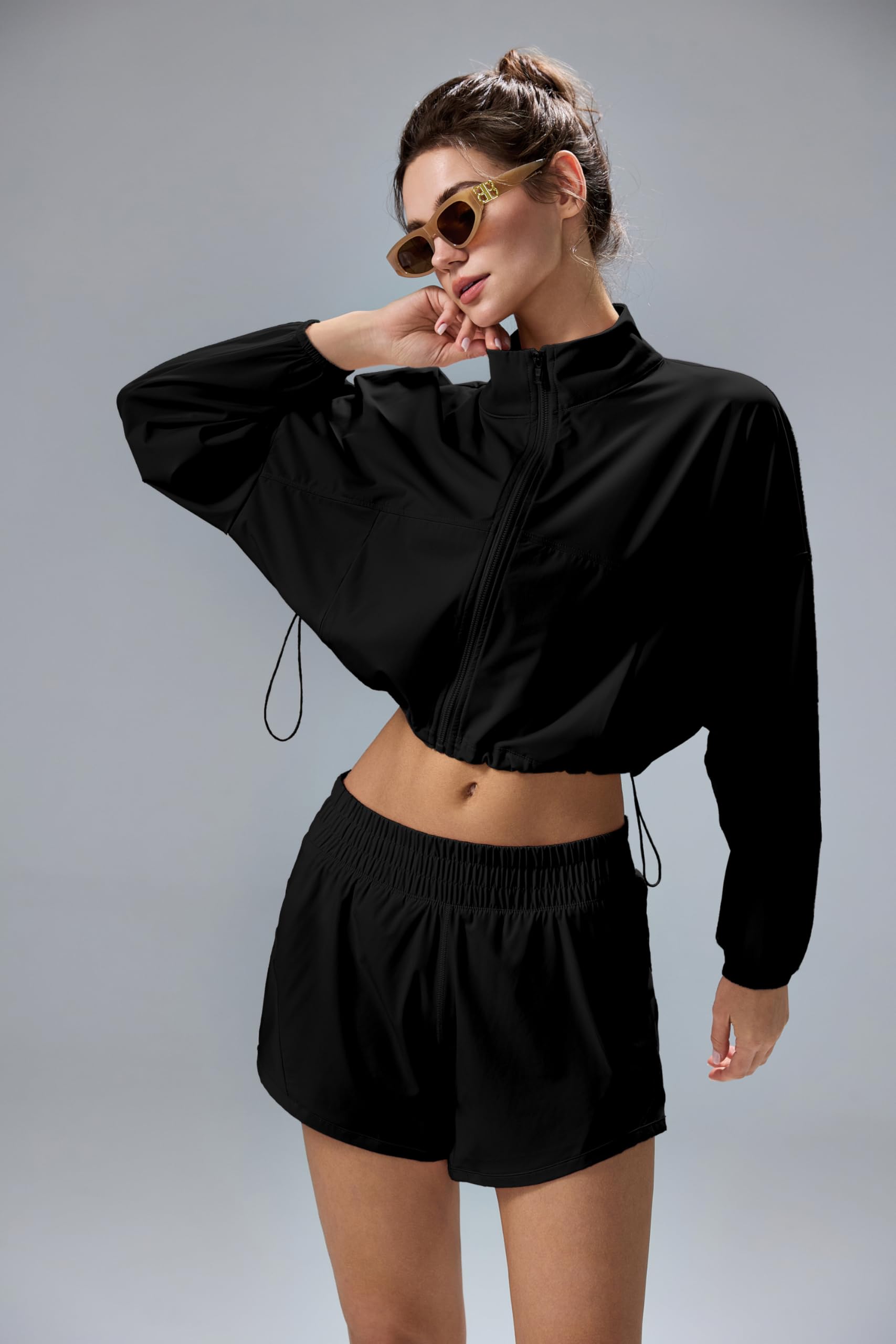 altiland Chaquetas cortas con cremallera y protección solar UPF 50+ para mujer, para entrenamiento atlético, correr, sensación fresca