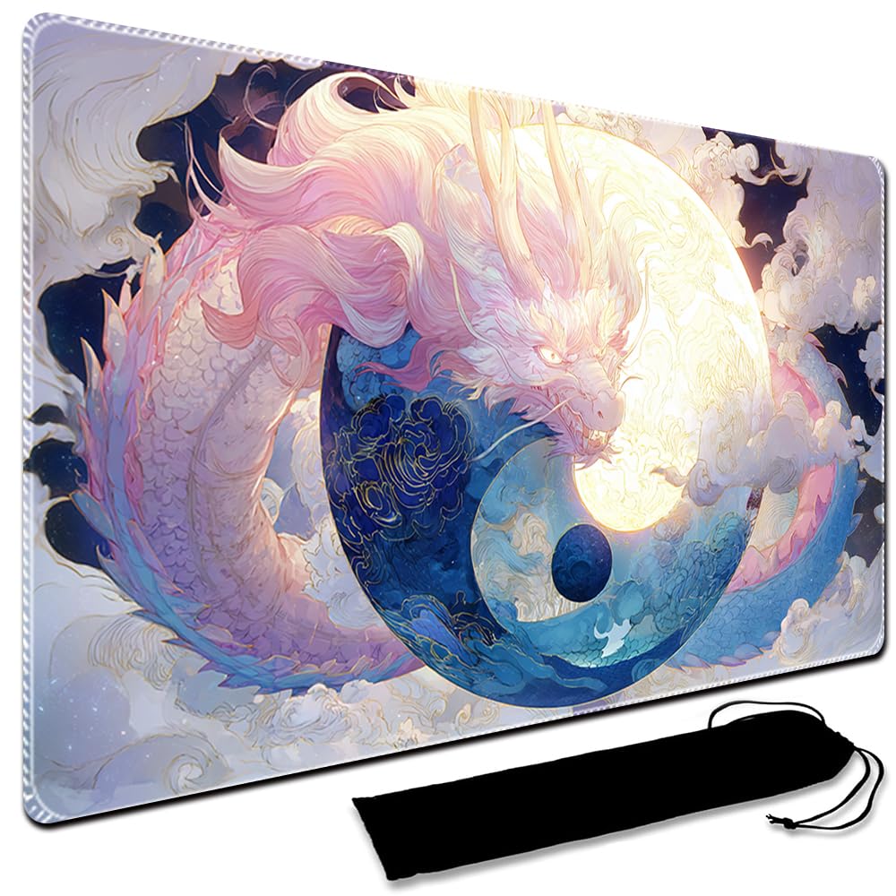 Large Art Gaming Playmat with Carrying bag, Custom Design Card Game Mat for mtg Playmat, Suture the edges,Compatible with Standard Card Sleeves 60CM x 35CM (No Zone,1)