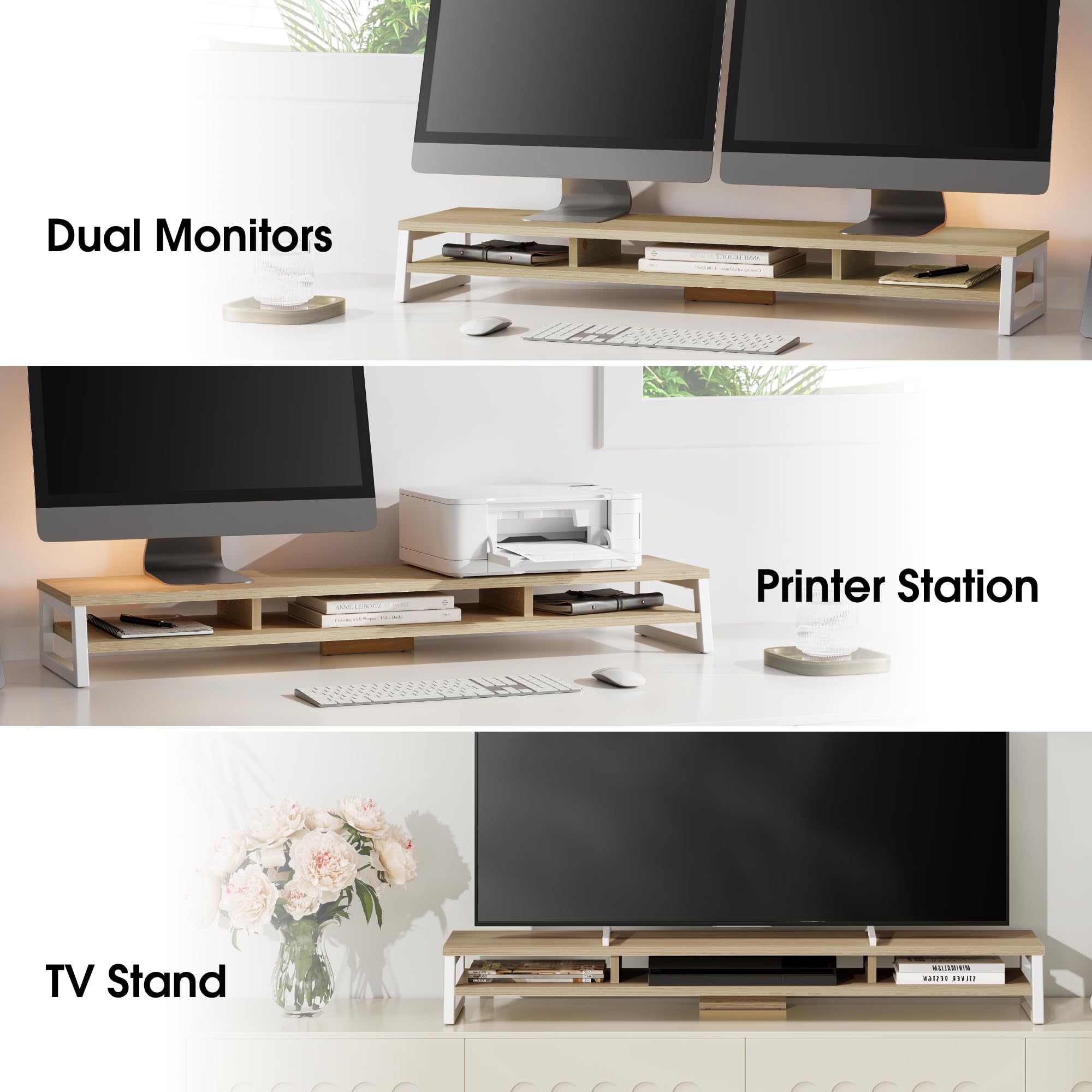 Fenge Réhausseur d'Écran d'Ordinateur en Bois, Support de Moniteur, 108x25,5x13,7cm, Charge 45KG (Chêne)