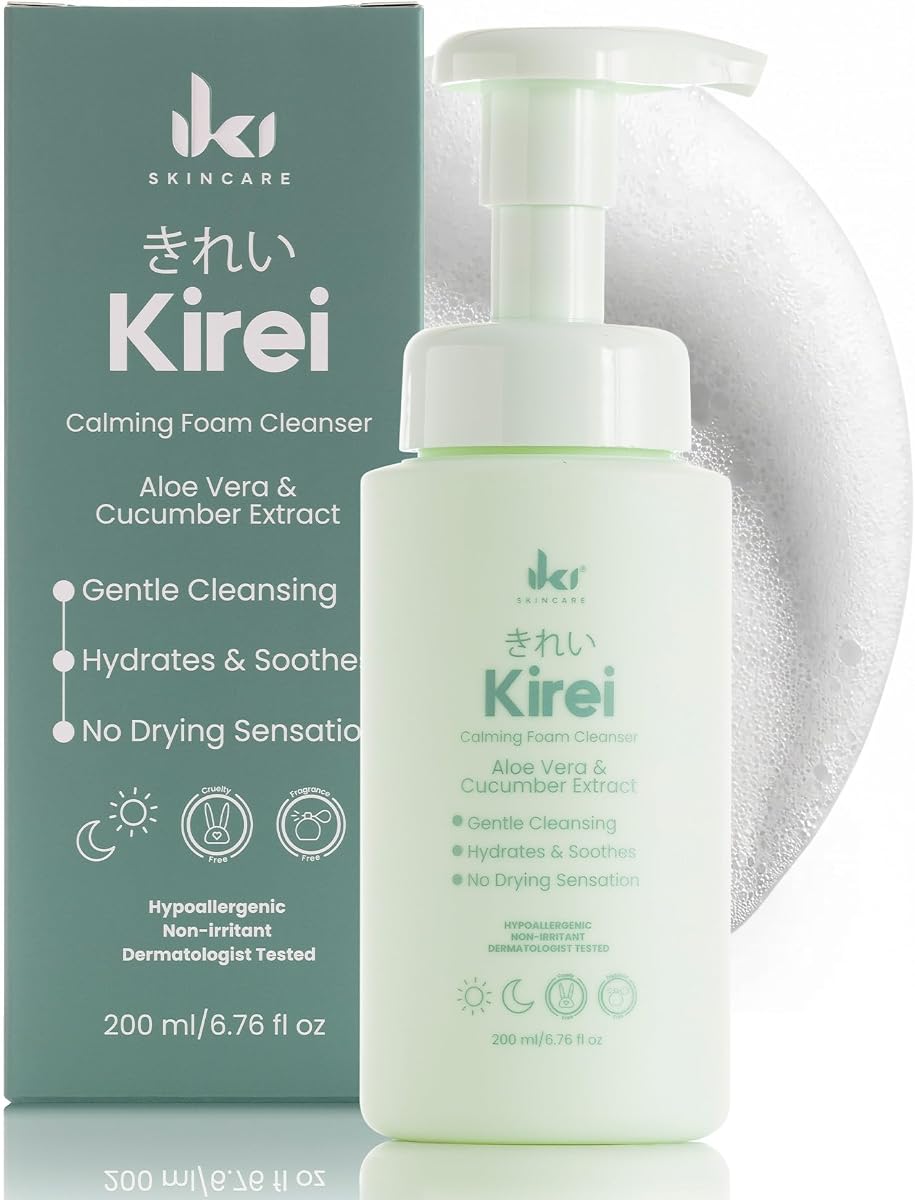Kirei Calming Foam Cleanser - Gently Removes Impurities - Calms Redness & Irritation - Supports Healthy Skin Barrier pH - Hydrates & Softens Skin - Suitable for All Skin Types - 200ml