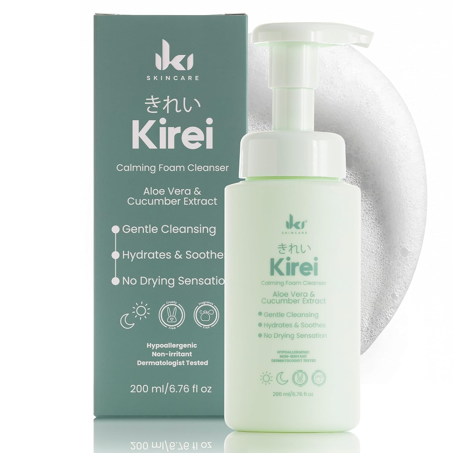 Kirei Calming Foam Cleanser - Hydrates & Softens Skin - 200ml