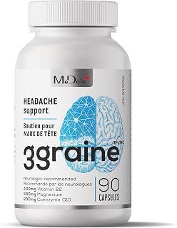 3graine-NEW-Headache Supplement Migraine Prevention and Relief, 400mg Vitamin B2, CoQ10 200mg, Magnesium, Neurologist-Recommended Doses & Ingredients, Only 3 Capsules Per Day