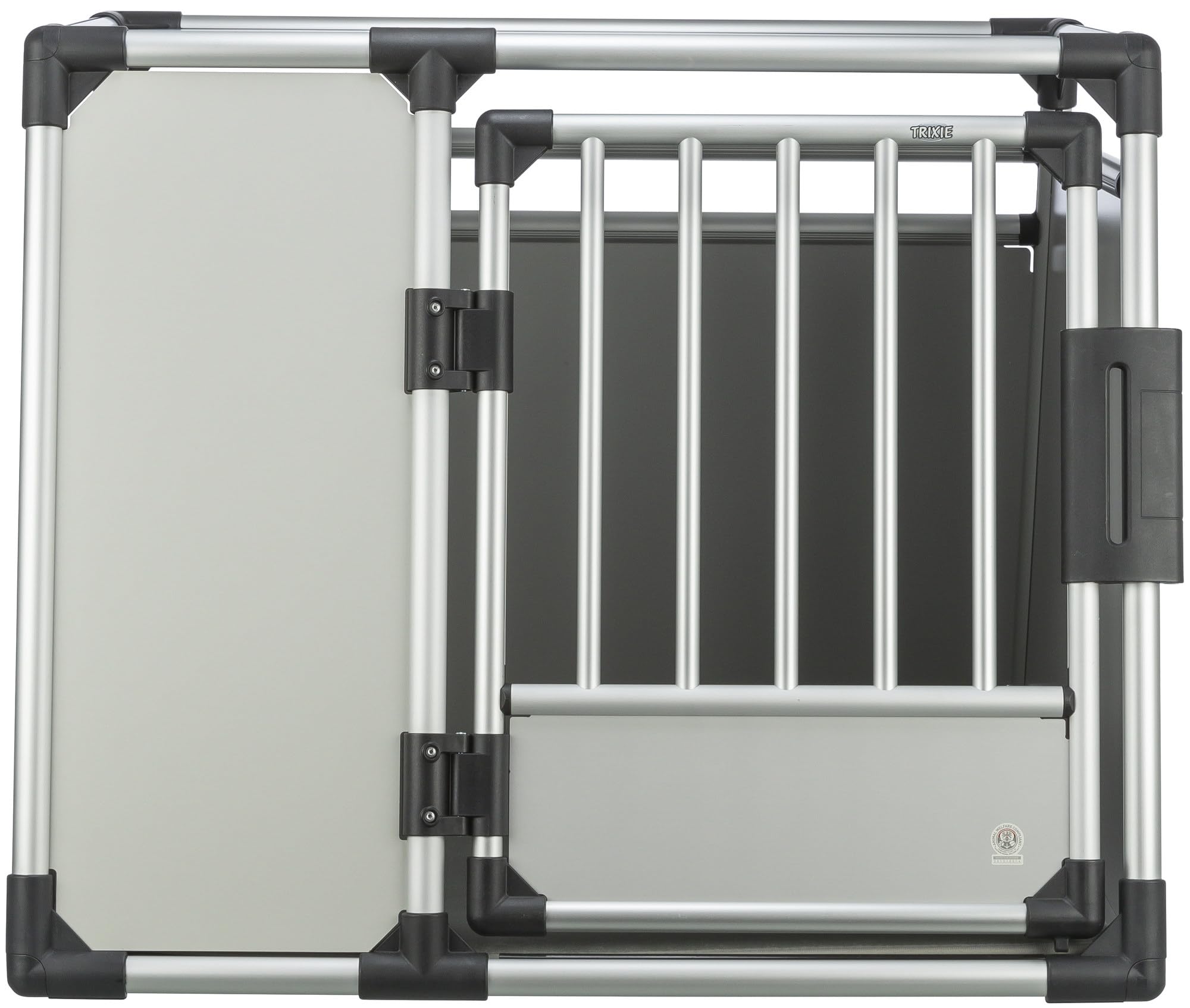 TRIXIE Caisse de transport pour chiens Aluminium en argent - L : 91 × 75 × 84 cm, caisse pour chien stable et silencieuse avec côtés biseautés, fermeture de sécurité & tapis de sol antidérapant- 39344