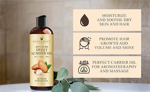 Miniatura 4 de Handcraft - Aceite de almendras dulces 100 puro y natural aceite portador de grado terapéutico prémium para aceites esenciales aceite de masaje para