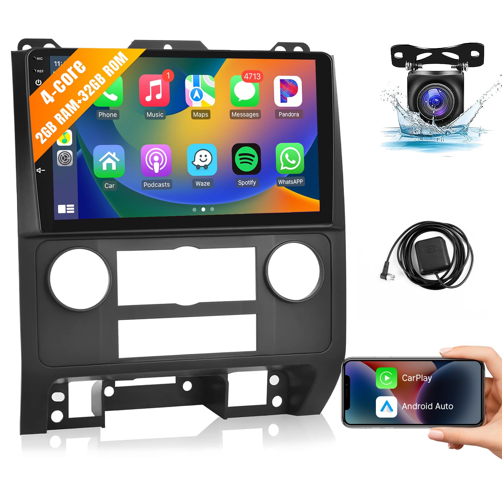 Leadfan Android 12 Car Stereo for Ford Escape Kuga Mazda Tribute 2007-2012 Radio Wireless Apple CarPlay Android Auto, 9" IPS Touch Screen Audio Player with WiFi GPS Navi Bluetooth FM Rear Camera SWC