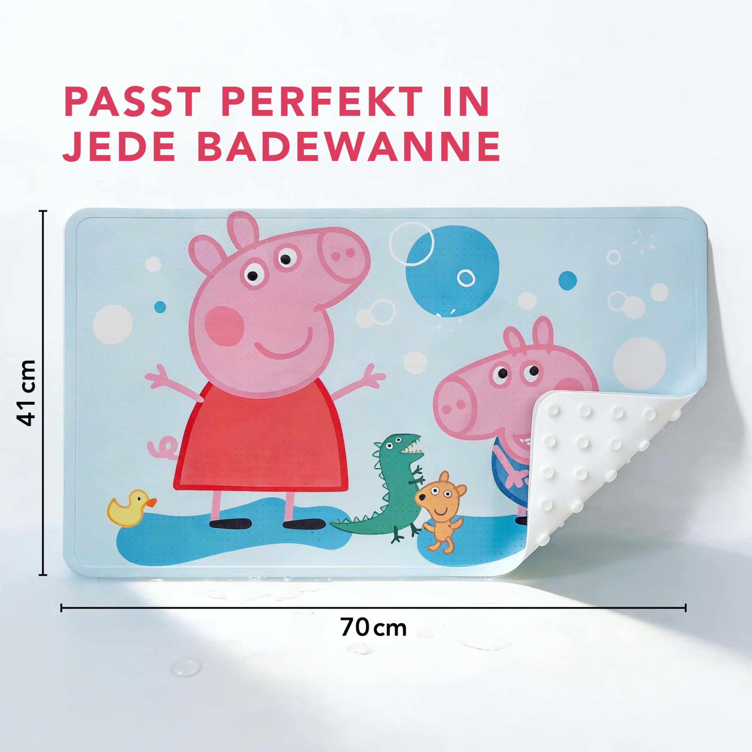 Peppa Pig Tappetino da bagno per bambini, antiscivolo, con ventose e struttura antiscivolo, morbido e delicato sulla pelle, facile da pulire, lavabile in lavatrice, tappetino doccia per bagno e doccia