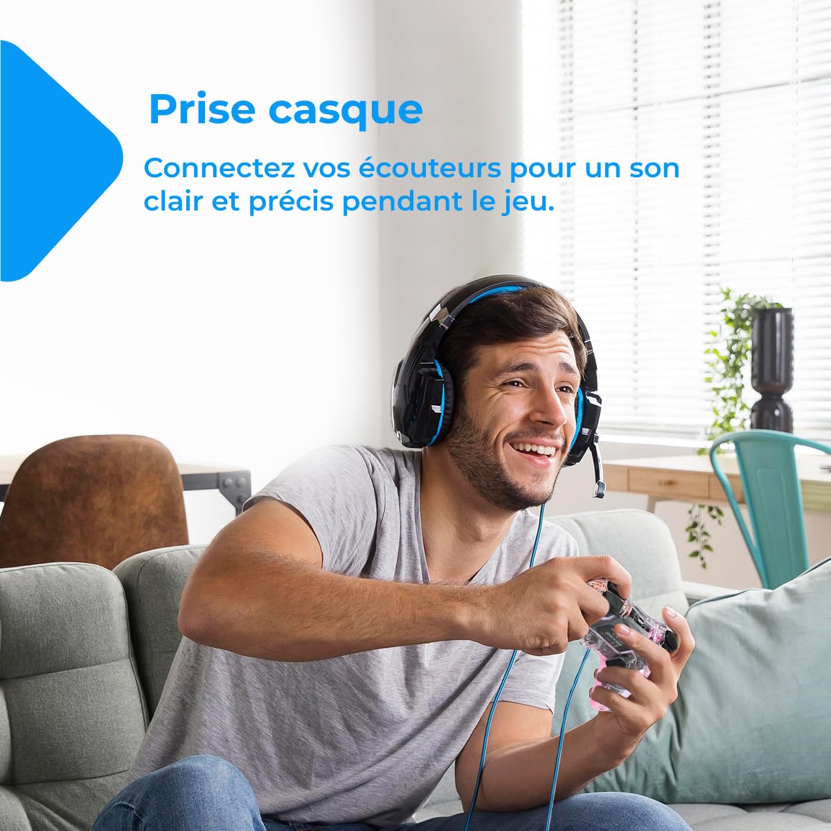 NK Manette pour PS4 / PC/Android - Manette sans fil avec 2-Shock, 6 axes, 2 boutons MACRO, 7 Modes de Lumière LED, Pavé Tactile, Prise Casque, Câble de Charge inclus - Noir Transparent