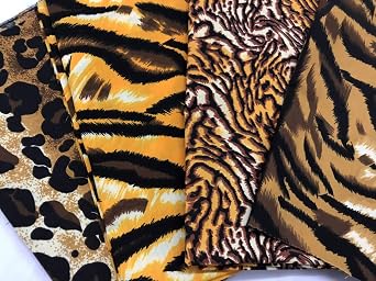 AMORNPHAN Set of 4 Tiger Leopard Animal Pattern Printed Cotton Quilting Fabric Bundle for Patchwork Needlework DIY Handmade Sewing Crafting Scrapbooking Precut 18 x 22 Inches Set of 4 Pieces