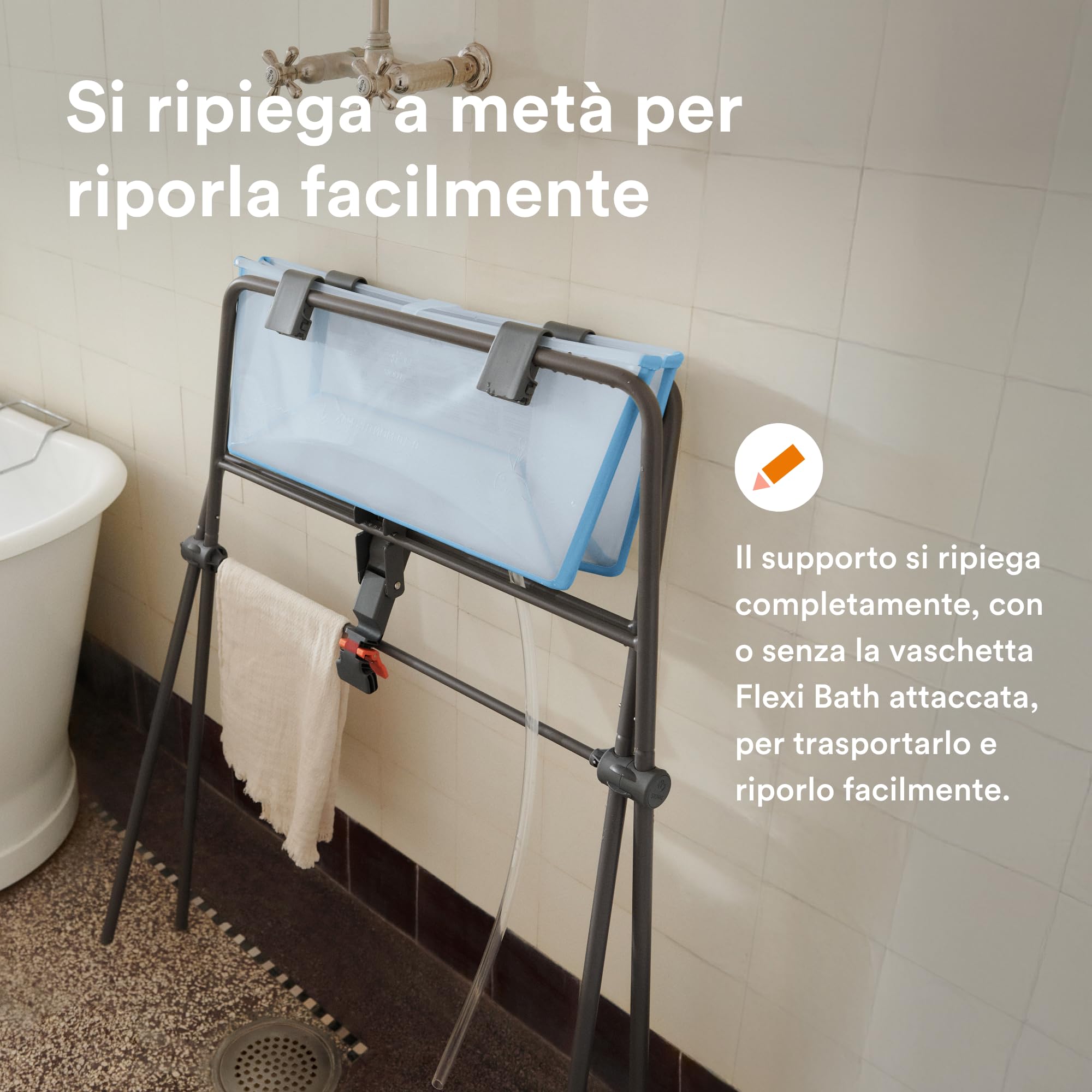 Stokke Flexi Bath (Ocean Blue) + Supporto per Flexi Bath - Vaschetta per bambini fino ai 10 kg - Pieghevole, durevole e facile da riporre - Comodo da usare a casa o in viaggio