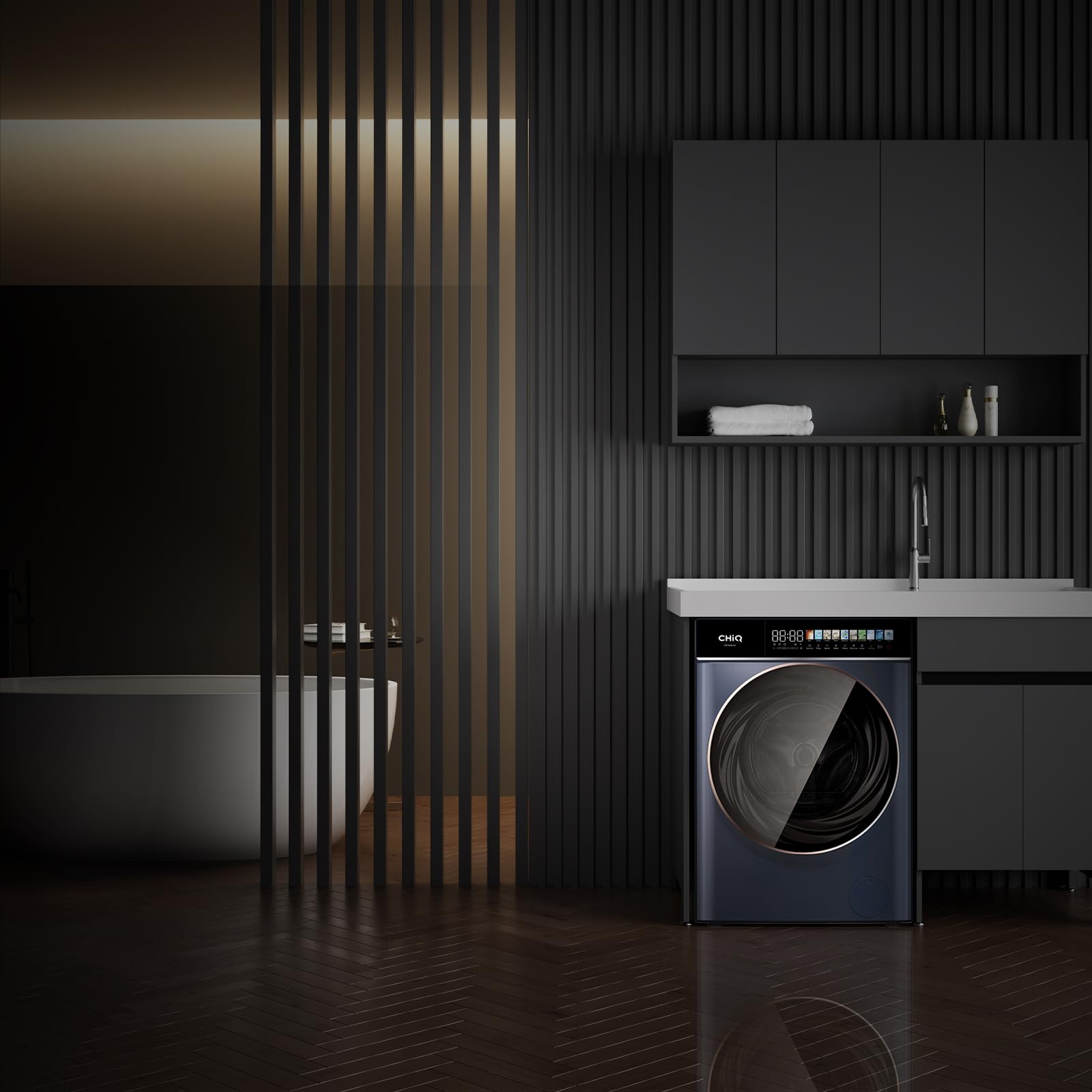 CHiQ Waschmaschine 8kg Frontlader, 1400 U/min, EEK A-15%, Touchscreen, Dampffunktion, 52cm tief, Schwarz