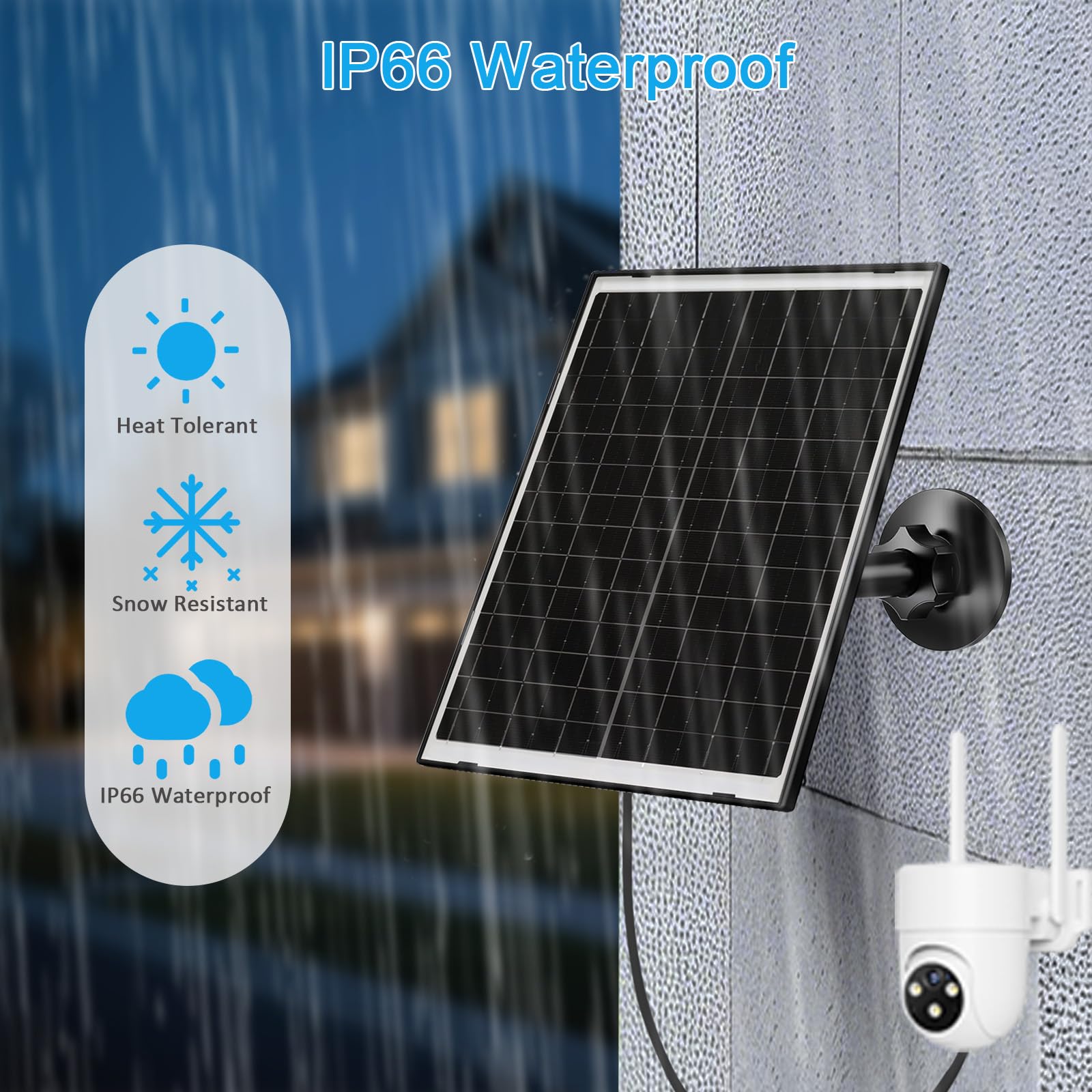 Zivif Caricatore solare USB-C da 10 W con pannello in vetro, pannello solare USB per telecamere di sicurezza, con DC 5,5 x 2,1 mm e porta micro USB, impermeabile IP66 con supporto regolabile e cavo da
