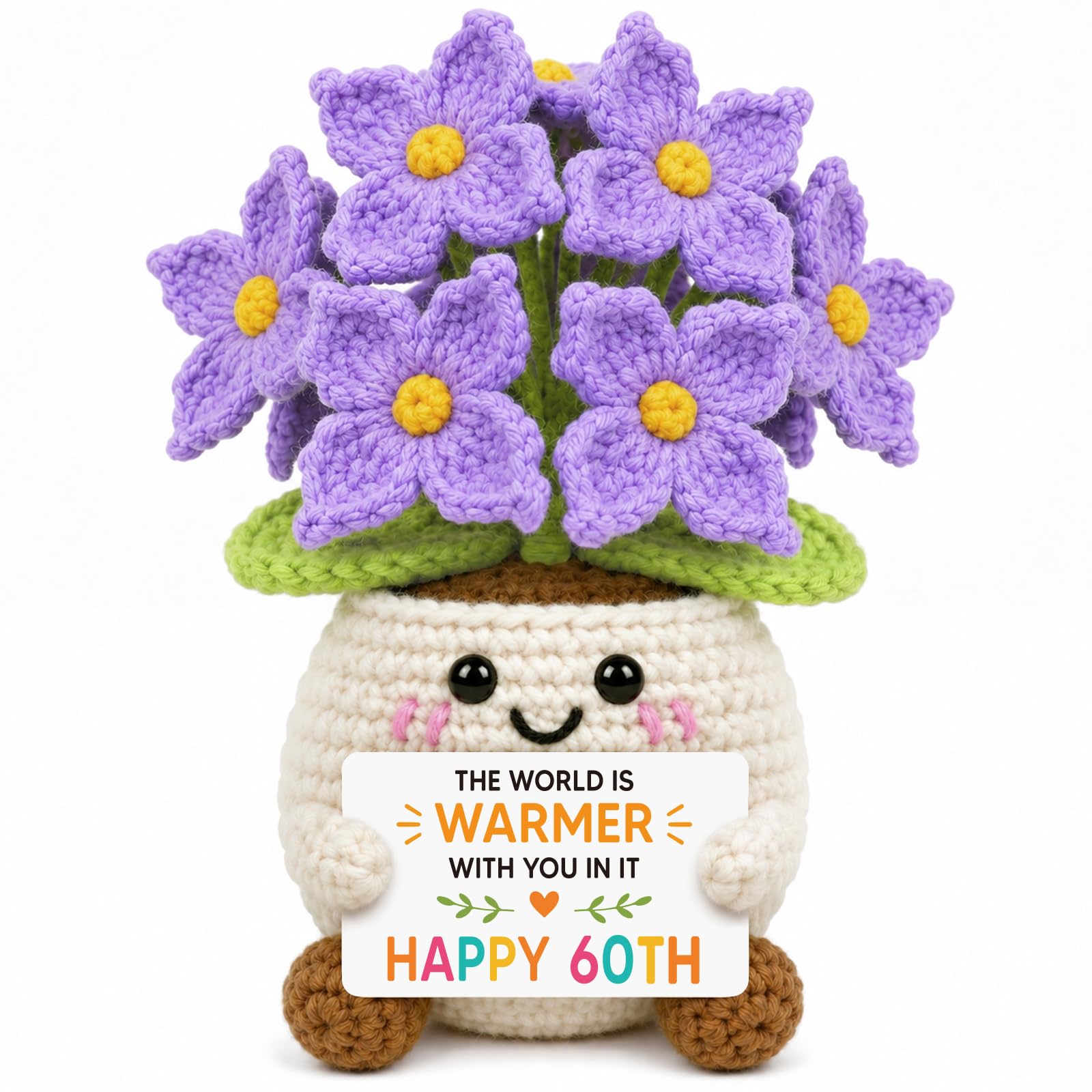 60th Birthday Gifts for Women Men - Positive Crochet Flower with A Card