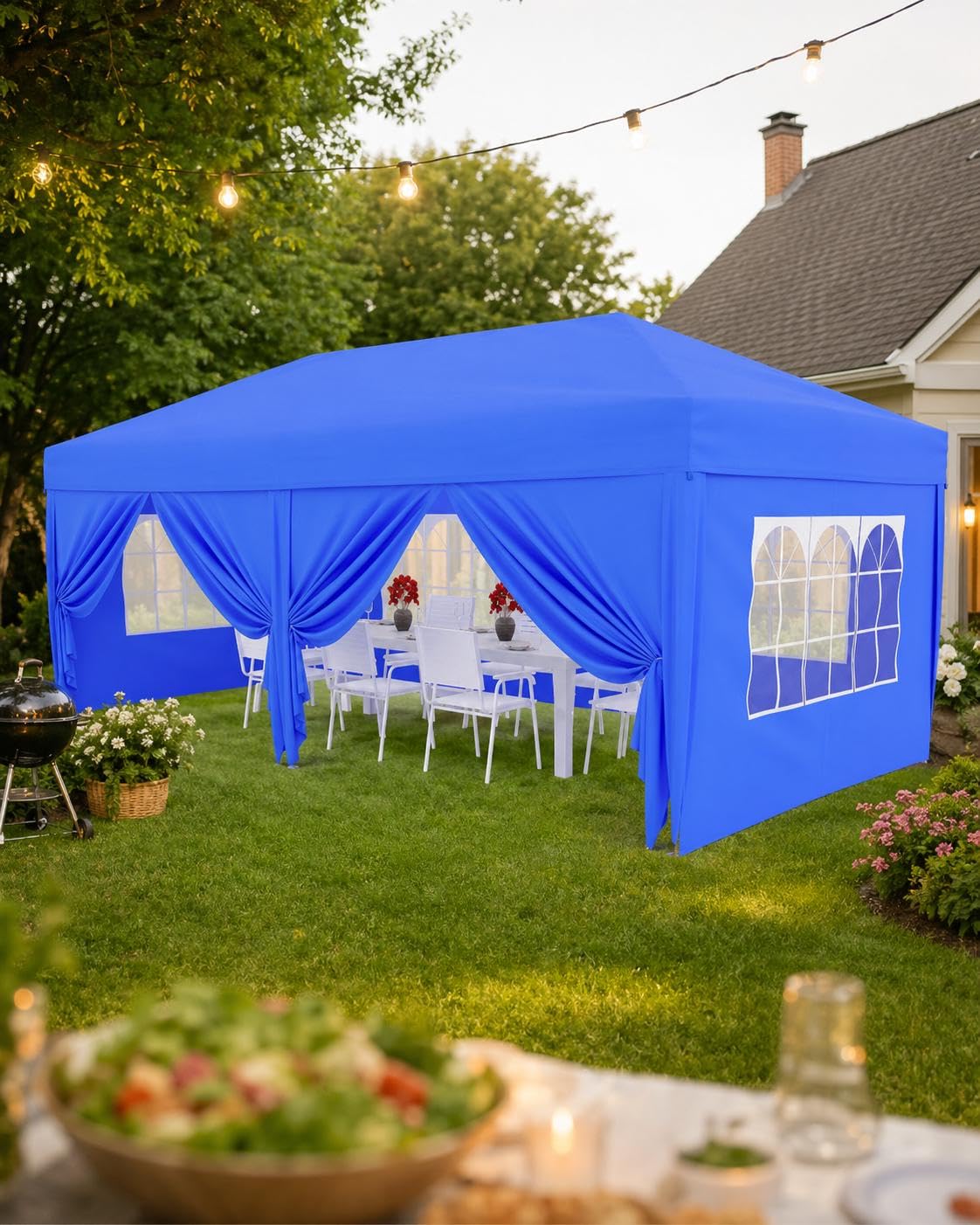 3x6M Pop Up Gazebo with 6 Sidewalls, Marquee Party Tent with 3 Heights Adjustable, Waterproof & UV Protection, Large Heavy Duty Party Canopy with Thicker Support Frames for Outdoor Events, Parties
