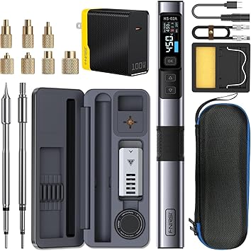 FNIRSI HS02 100W Corded Heat Set Insert Tool & Soldering Iron Kit for 3D Printer, Plastic, Portable Electronics Repair, 3S Fast Heating, 3 Preset Temps, with M2-M8 Threaded Brass Insert Nuts & Tips