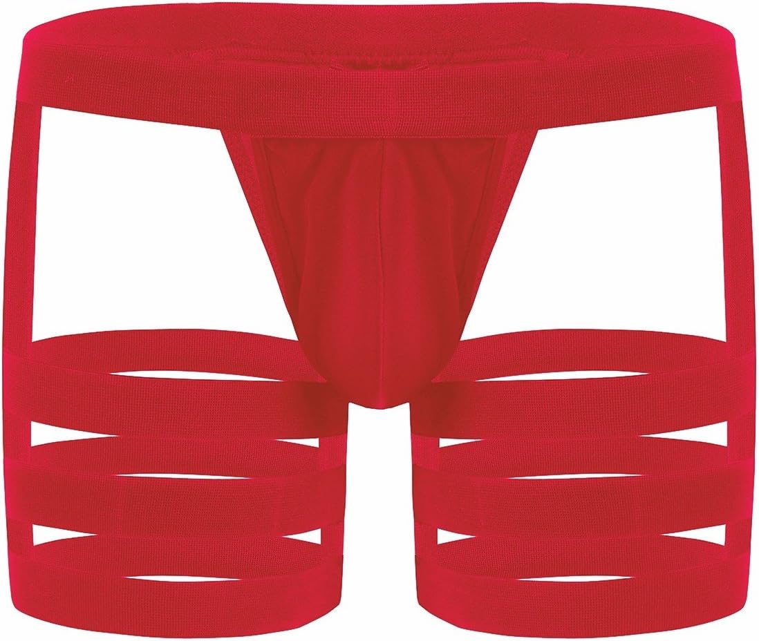 FEESHOW Men's Sexy Underwear Elastic Pouch Boxer Briefs Hollow Out Boxer Shorts with Garters