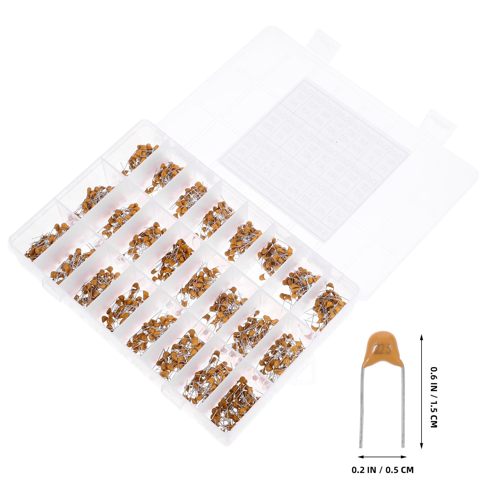 Kit de Condensadores Cerámicos Monolíticos y Capacidad de 10pf a 10uf, Almacenamiento Organizado 1200 Piezas Caja Resistente para Equipos de Audio y Fuentes de Alimentación