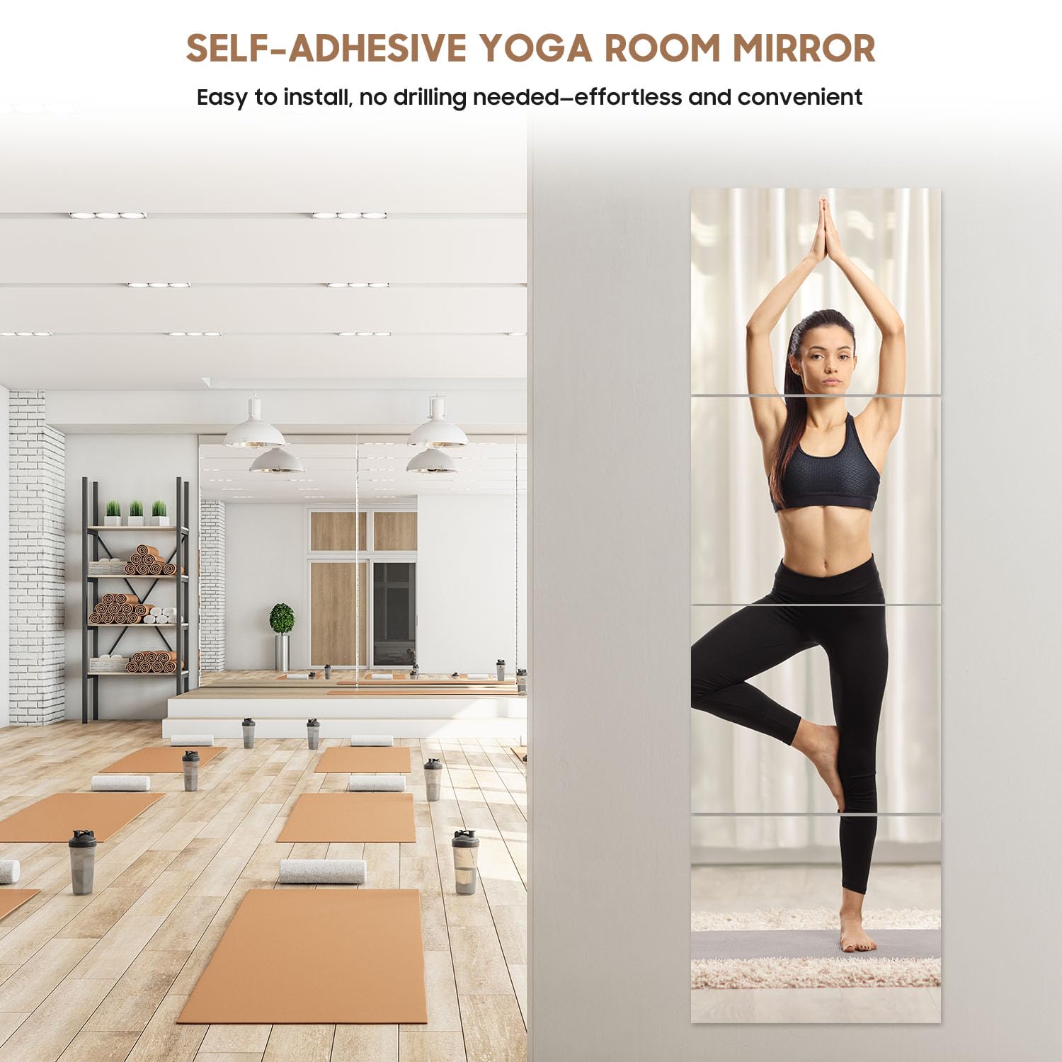 4PCS 14"x12" Full Length Wall Mirror Tiles,Wall Mirrors Decorative Shatterproof Self Adhesive Glass Mirror Tiles for Bedroom,Dorm, Gym