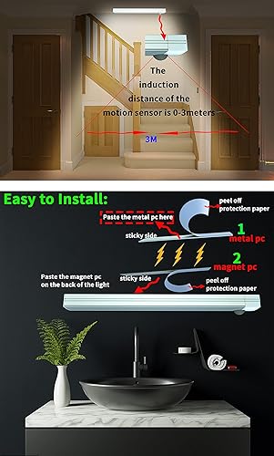 Miniatura 6 de Luces LED con sensor de movimiento, batería recargable, funciona con pilas, iluminación activada con sensor inalámbrico, magnética adhesiva para