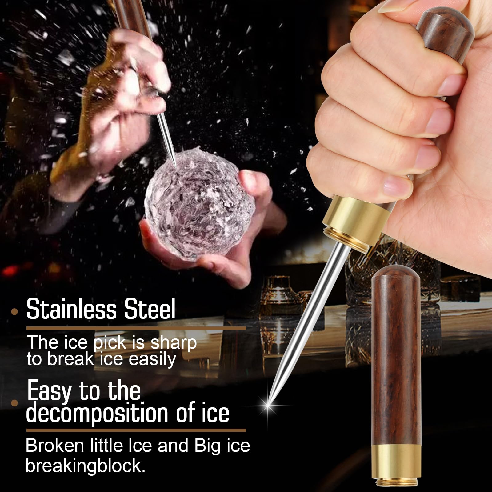 Broyeur à Glace INOX 2 Pièces Pic à Glace en Acier Inoxydable pour Bar Cuisine
