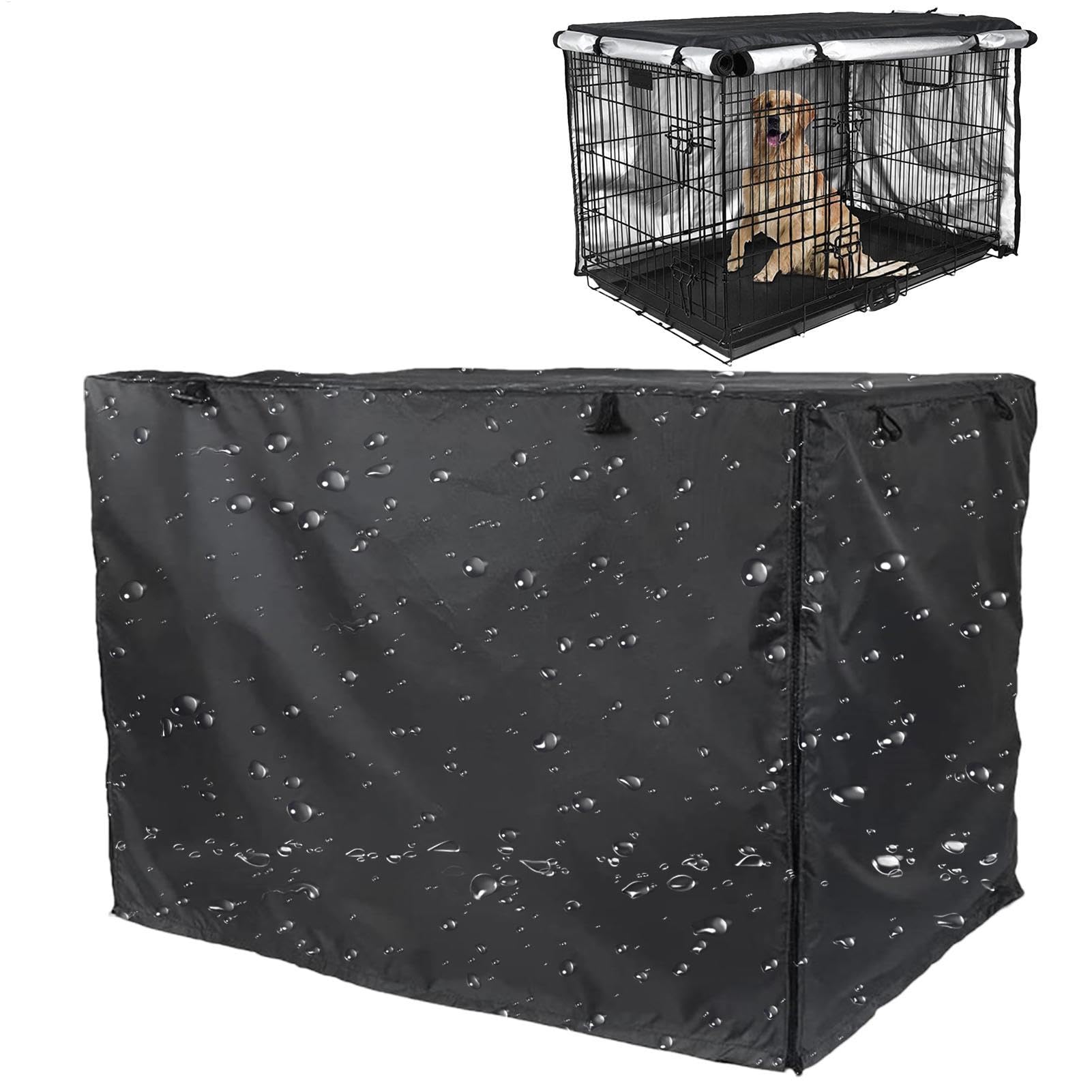Housse de niche pour chien – Housse de cage pour chien en tissu enduit argenté, design à double porte, imperméable et protection UV, avec fenêtre ventilée pour l'extérieur et l'intérieur