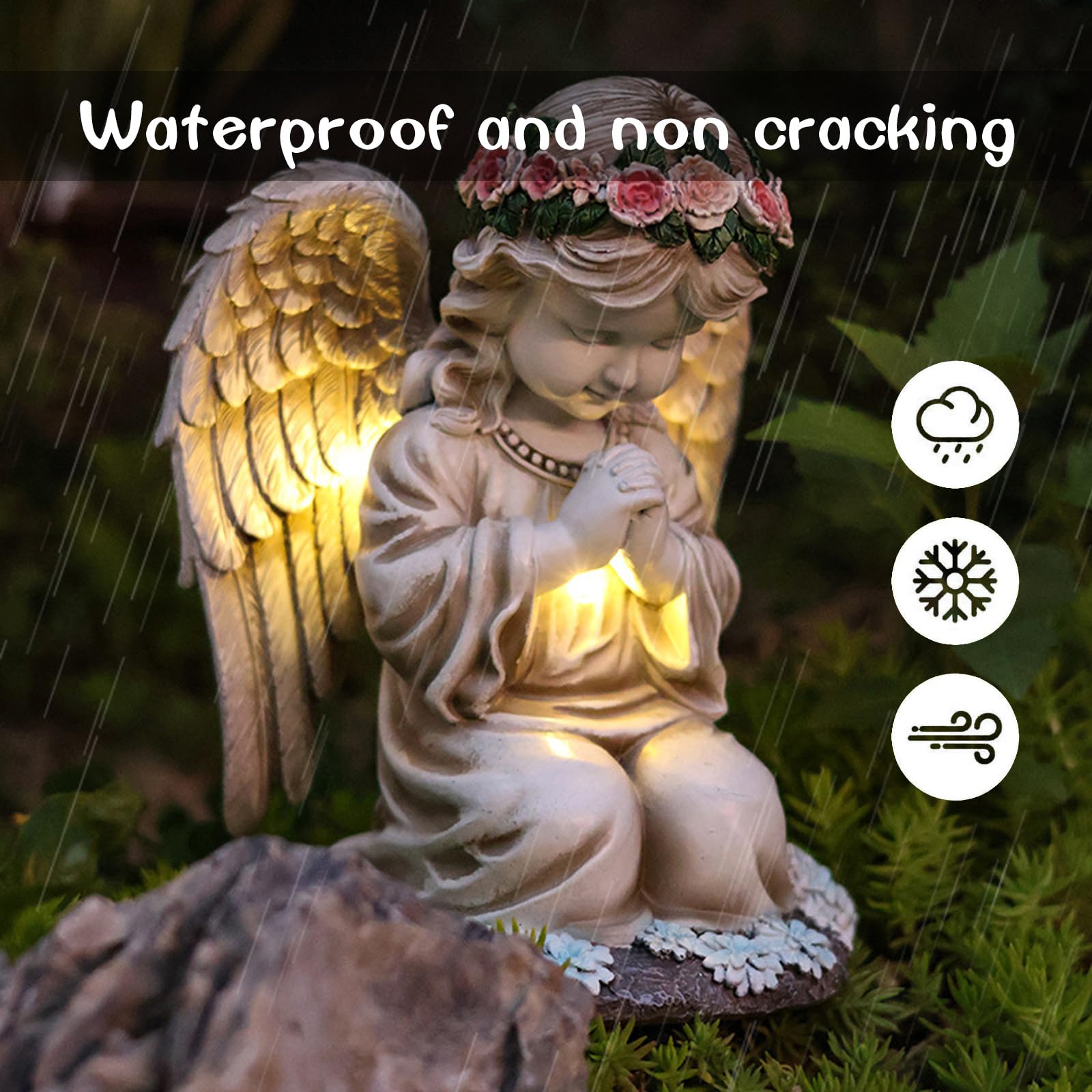 Ange Priant,Statues Solaires de Jardin,Sculpture d'ange Féérique,Statue Jardin Exterieur,Figurine d'ange Gardien avec Lanterne Solaire LED,Figurine d'ange Gardien LED en Prière