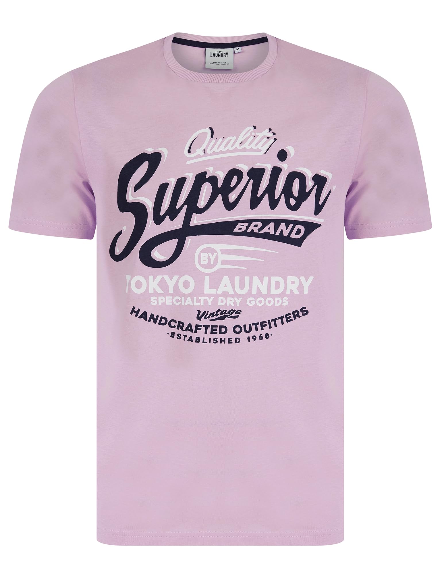 Tokyo Laundry Men's Lilac Breeze 'Argyle' Vintage Graphic Print Motif Cotton Jersey Crew Neck T-Shirt