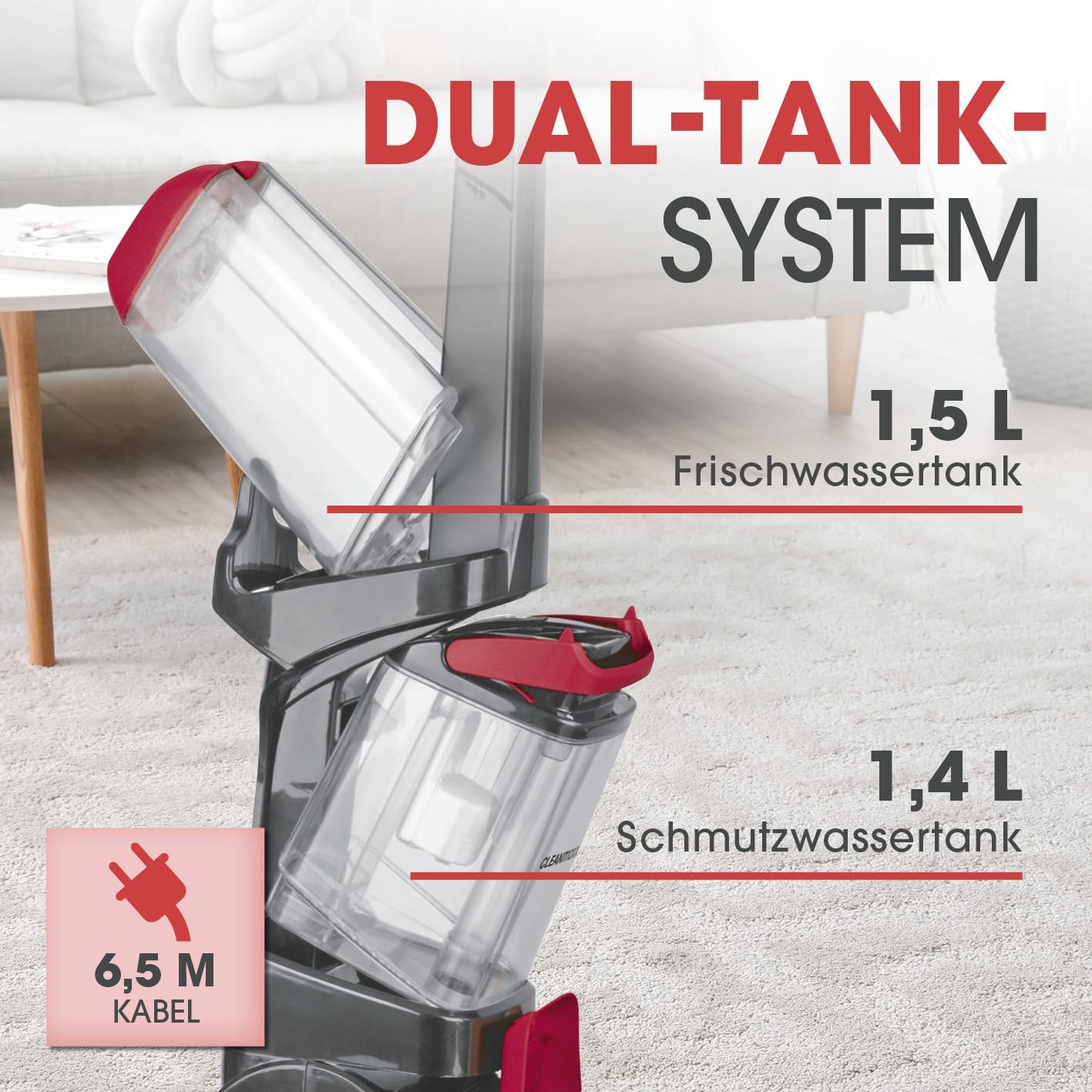 CLEANmaxx Środek do czyszczenia dywanów i twardych podłóg do mycia, odświeżania i odkurzania dywanów, artykułów wykładanych, mostów, dywaników i chodników | system czyszczenia z wibracyjnymi i
