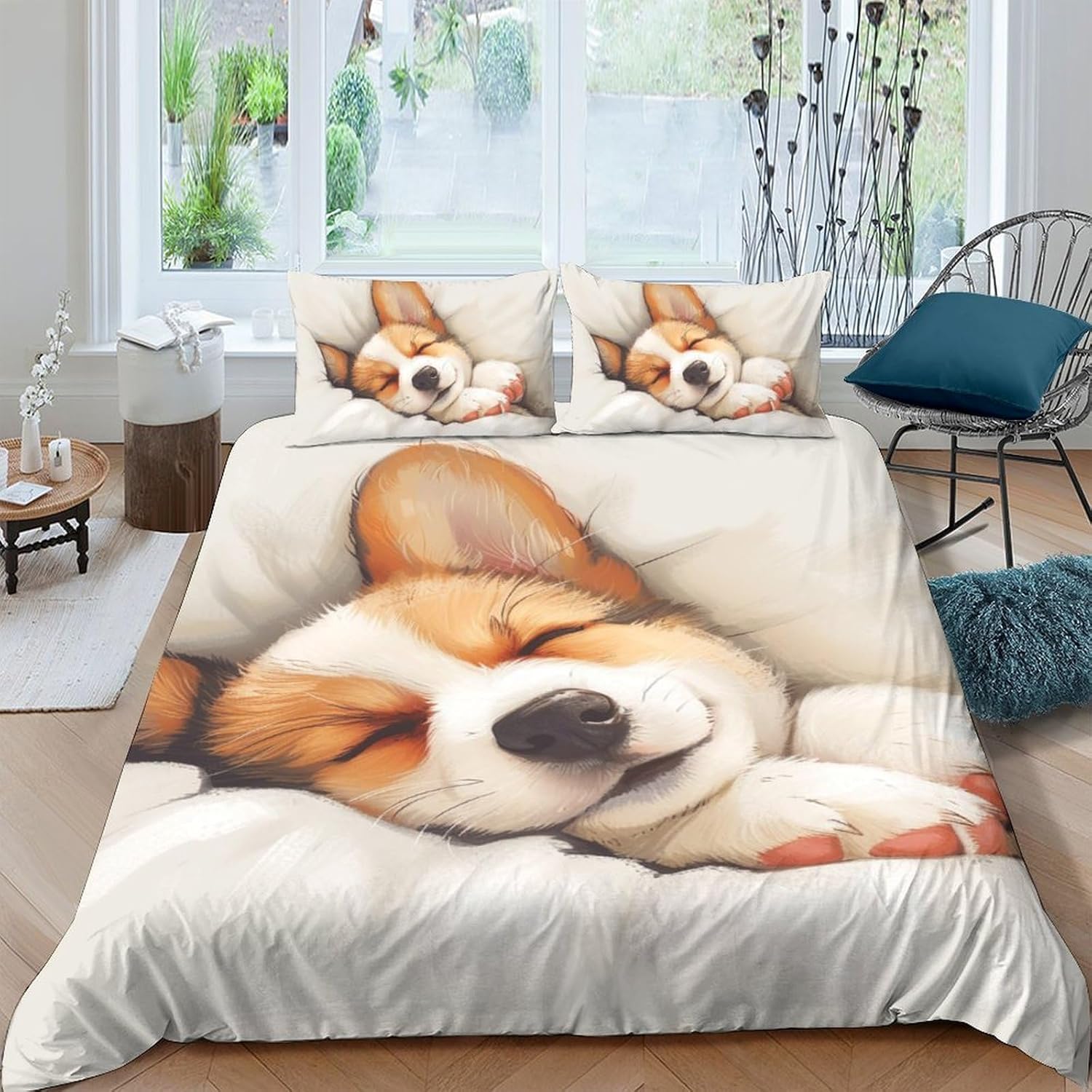 Housse de couette chien 220x240 cm en microfibre avec ses taies d'oreiller