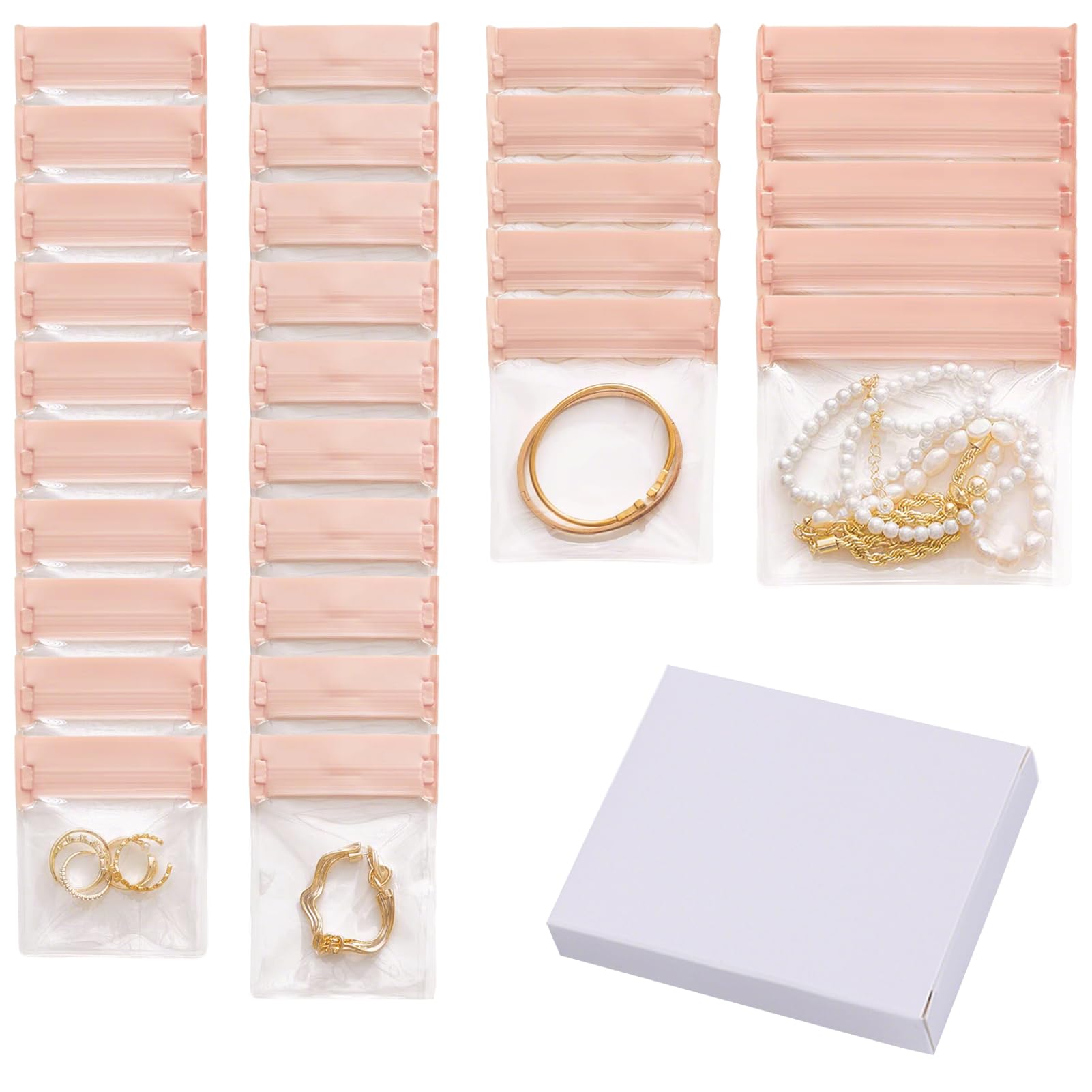 Hapforever 30PCS EVA Anti Tarnish Jewelry Storage Bags, Small Travel Jewelry Bags Clear Jewelry Zipper Bags for Ring Earrings Chain Bracelet for Selling, No Yellowing and No Odors (Mix Sizes)