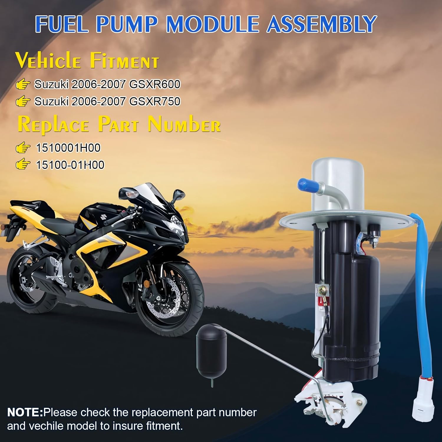 15100-01H00 Fuel Pump Module Assembly Compatible with Suzuki 2006-2007 GSX-R600 Fits for Suzuki GSXR 750 2006 2007,Replaces# 1510001H00 15100-01H00 (3 Pin) - Image 2