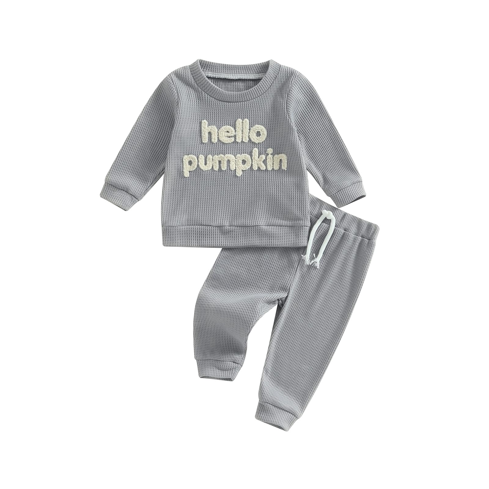 Ursobutegl Toddler Baby Boy Halloween Outfit Hello Pumpkin Sweatshirt Pullover Tops Pants Fall Winter Clothes Set(Hello Pumpkin-Gray, 12-18 Months)