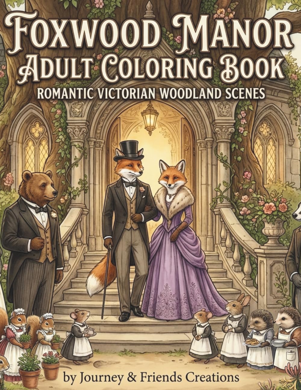 Foxwood Manor Adult Coloring Book: Romantic Victorian Woodland Scenes: 40 Illustrations with Full-Color Reference Pages, Woodland Creature Detailed Coloring Book