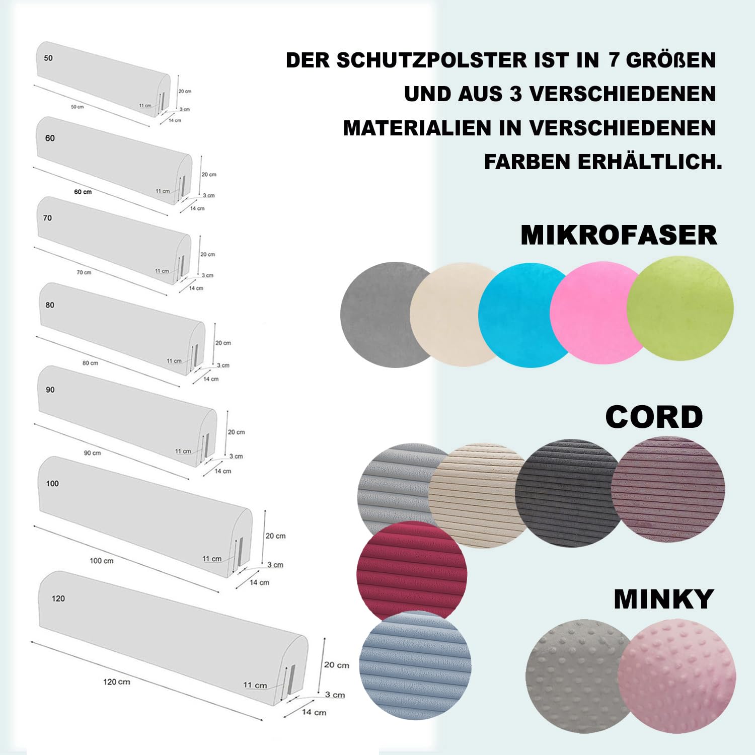 Bettkantenschutz für Kinderbetten Kissen für bettumrandung Rausfallschutz Abdeckung Kantenschutz für Babybett (BLAU Cord, 120cm)