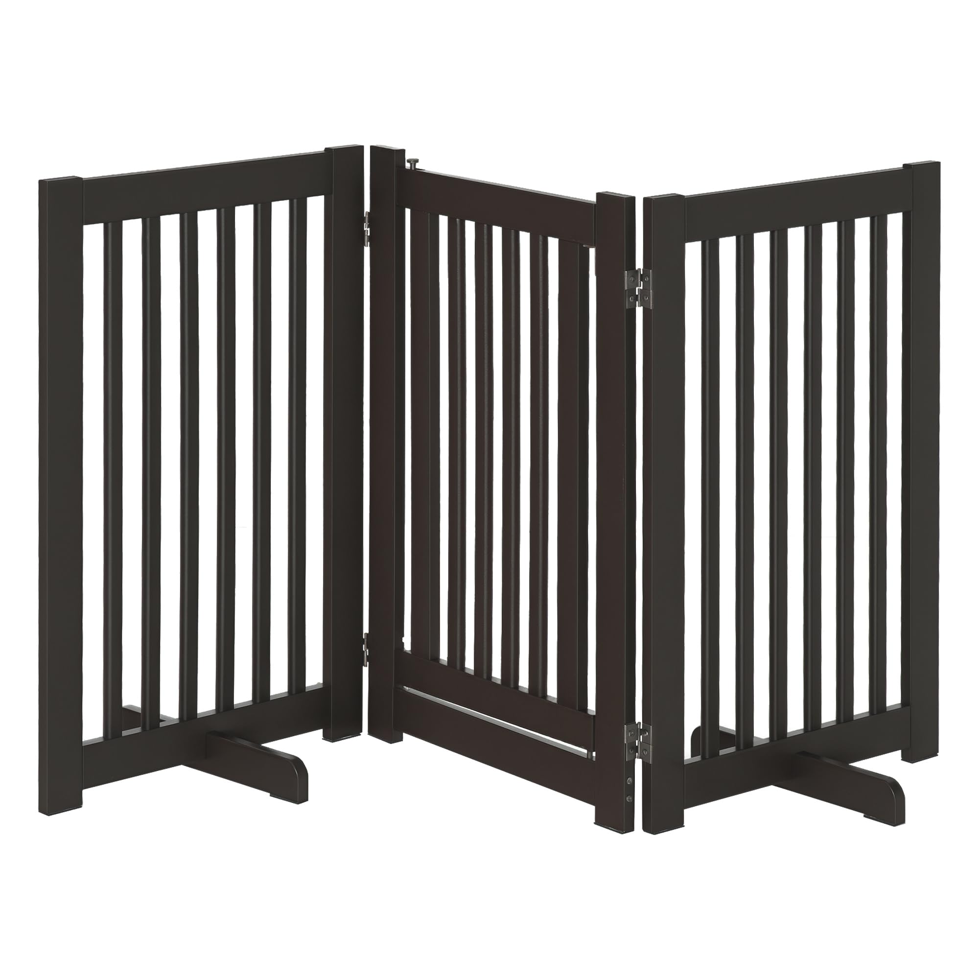 PawHut Absperrgitter Hund Freistehend Verstellbar 155 x 76 cm Dunkelbraun | Schutzgitter mit Füßen, Holz Hundegitter, Klappbar, Treppenschutzgitter, für Treppen Türen Küche Flur, 3 Paneelen