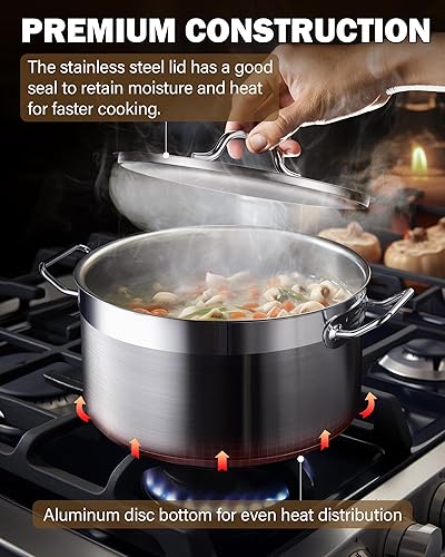 Miniatura 4 de Cooks Standard Olla holandesa con tapa, olla profesional de acero inoxidable 1810 de 6 cuartos de galón, compatible con todas las estufas, color